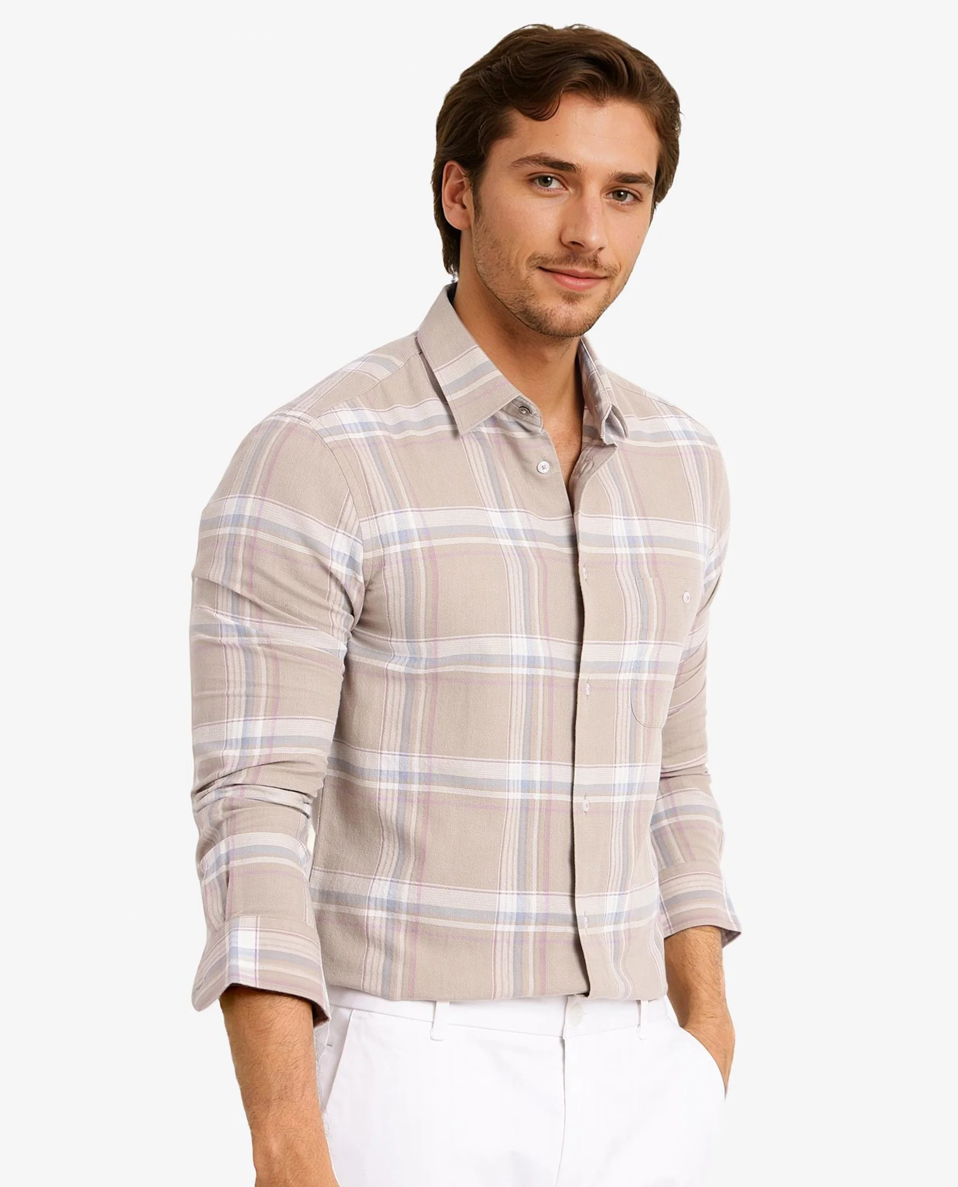 Rare Rabbit Men's Davi Beige Cotton Checked Print Regular Fit Full Sleeve Collared Shirt - Image 6