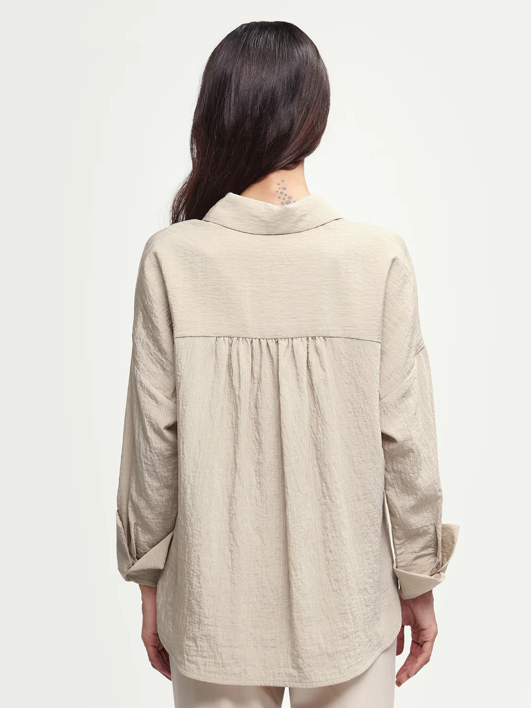 Rareism Women's Davi Beige Viscose Blend Full Sleeve Spread Collar Button Oversized Plain Shirt Oversize - Image 7