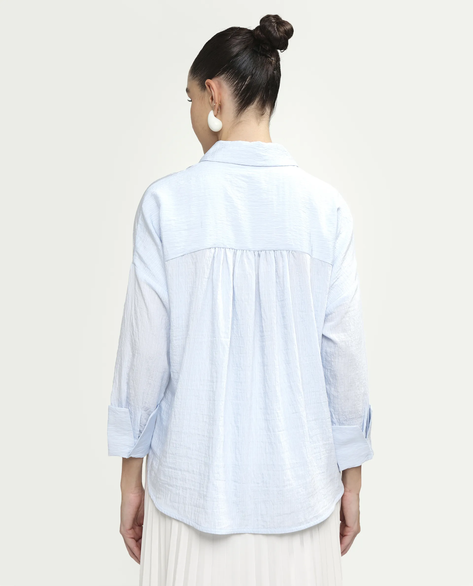 Rareism Women's Davi Light Blue Viscose Blend Full Sleeve Collared Relaxed Plain Shirt - Image 7