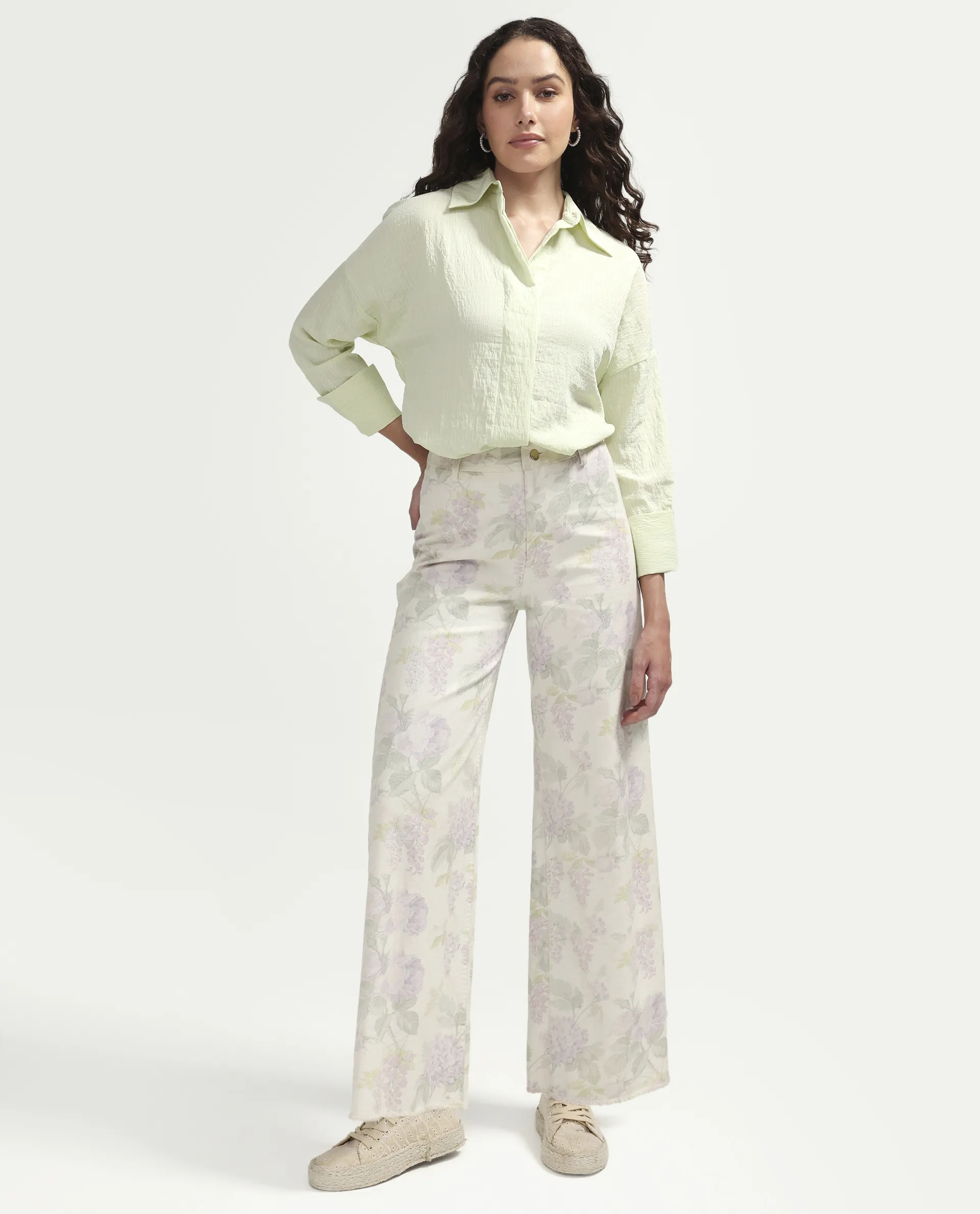 Rareism Women's Davi Light Green Viscose Blend Full Sleeve Collared Relaxed Plain Shirt - Image 2