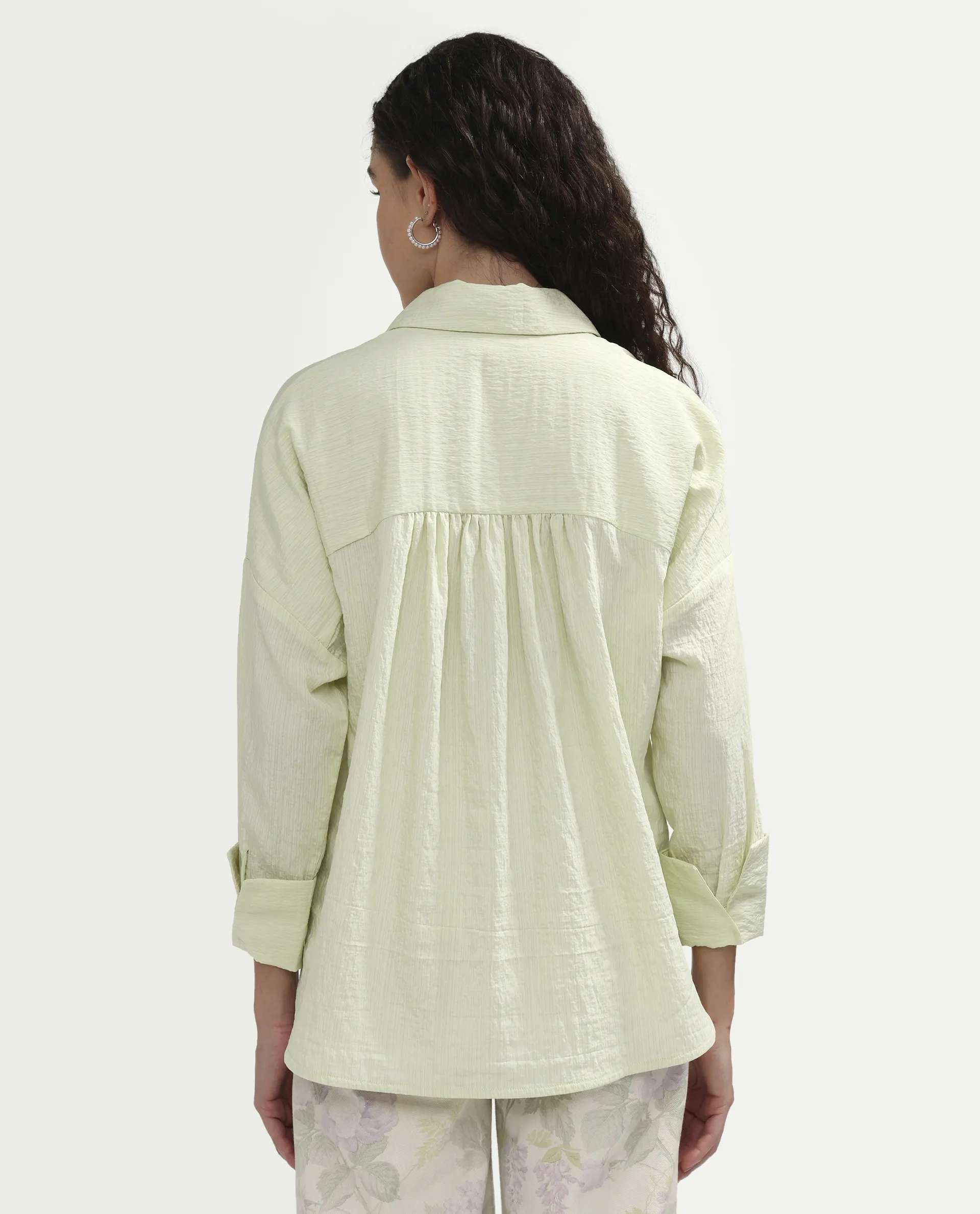 Rareism Women's Davi Light Green Viscose Blend Full Sleeve Collared Relaxed Plain Shirt - Image 8