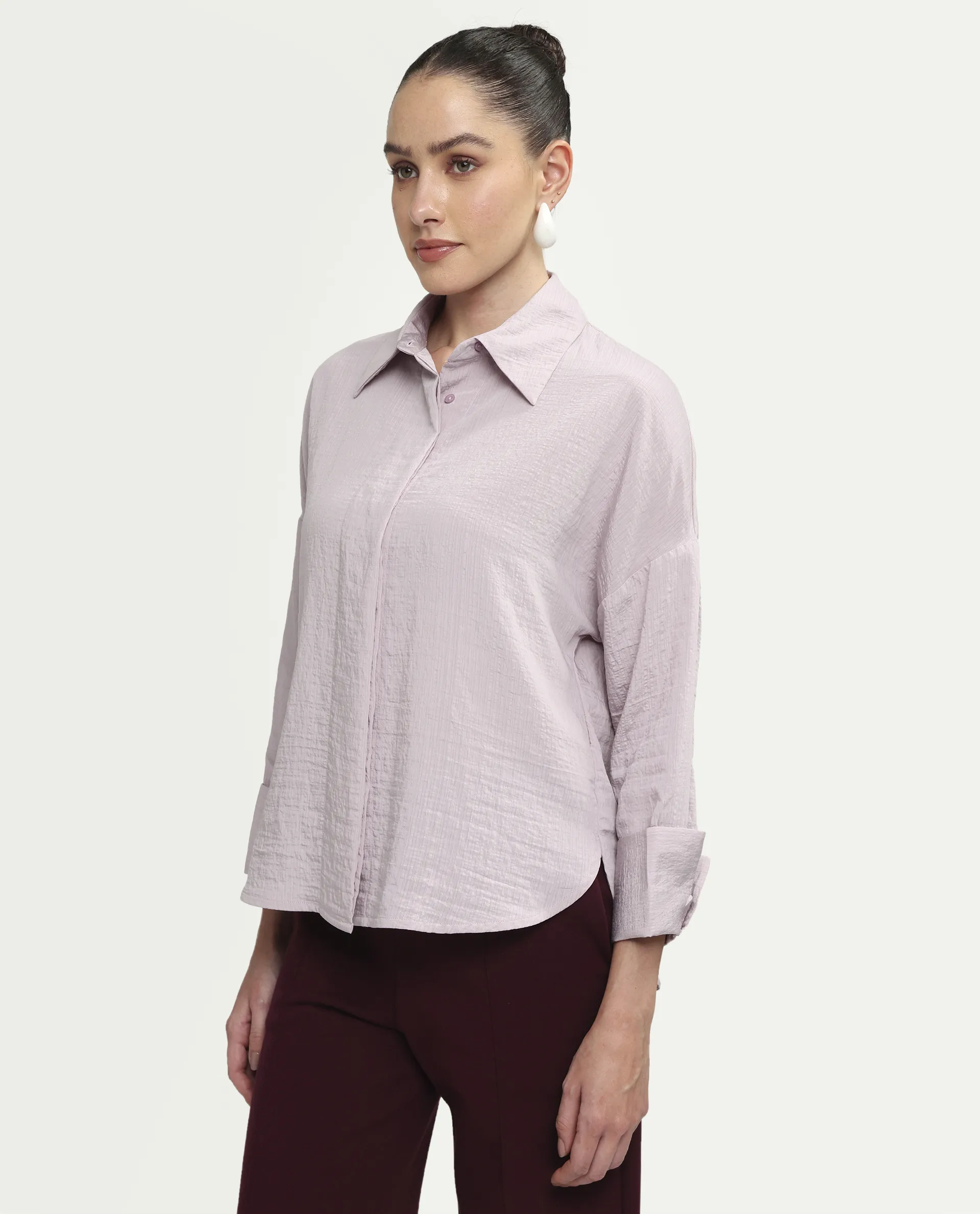 Rareism Women's Davi Light Green Viscose Blend Full Sleeve Collared Relaxed Plain Shirt - Image 5