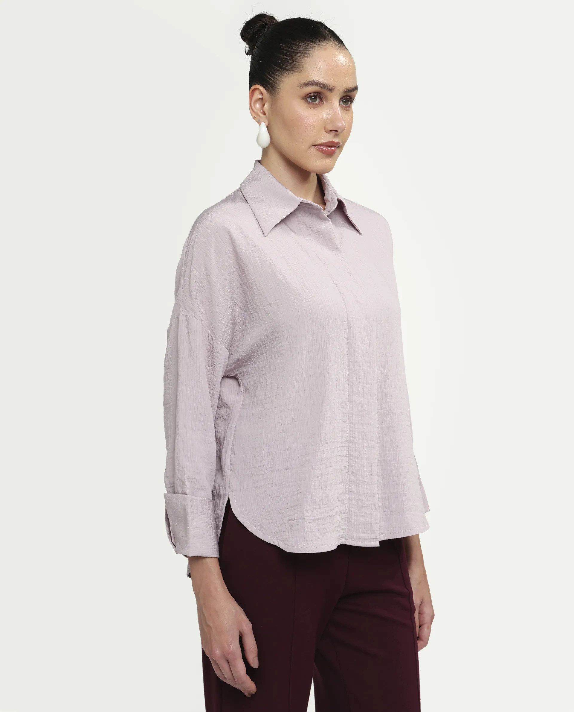 Rareism Women's Davi Light Green Viscose Blend Full Sleeve Collared Relaxed Plain Shirt - Image 6