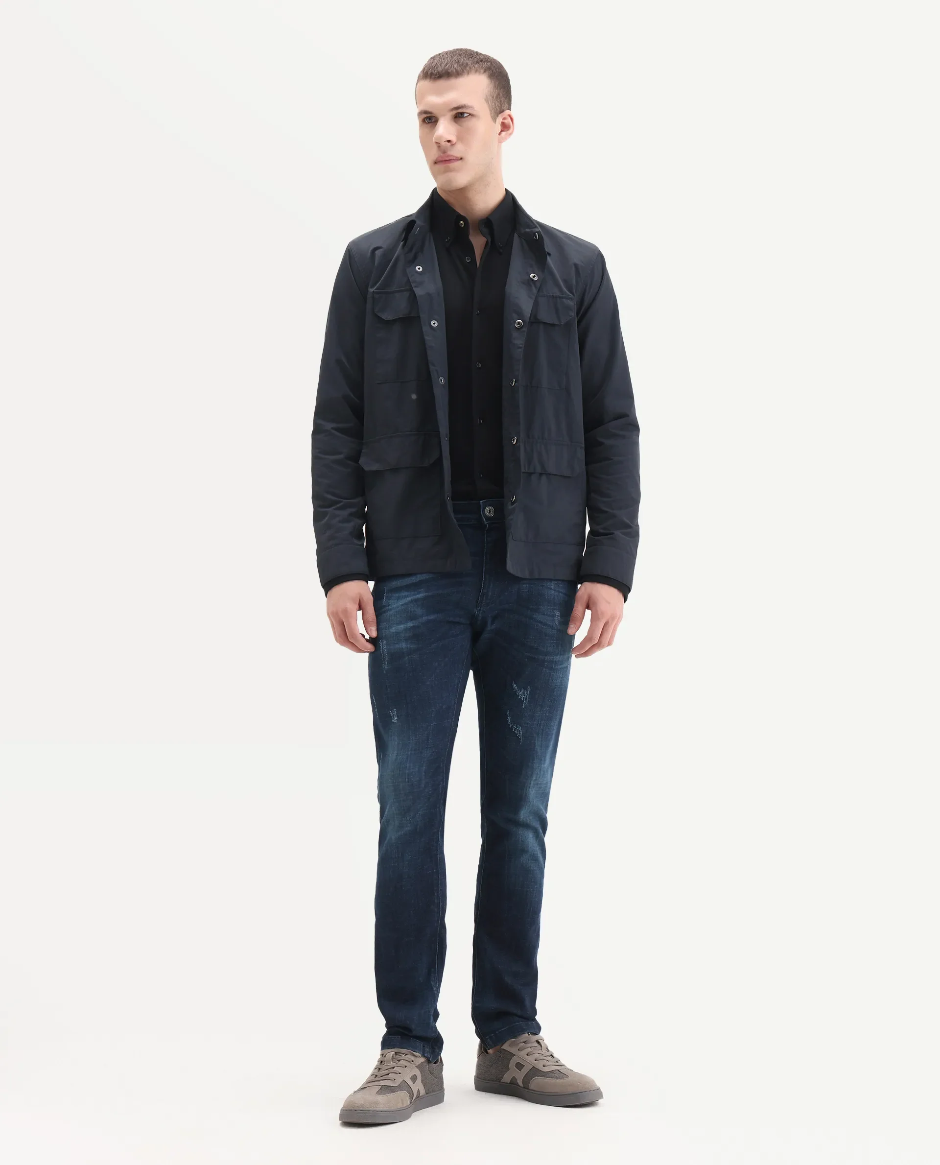 Rare Rabbit Men's David-3 Blue Cotton Plain Hawk Slim Fit Jeans