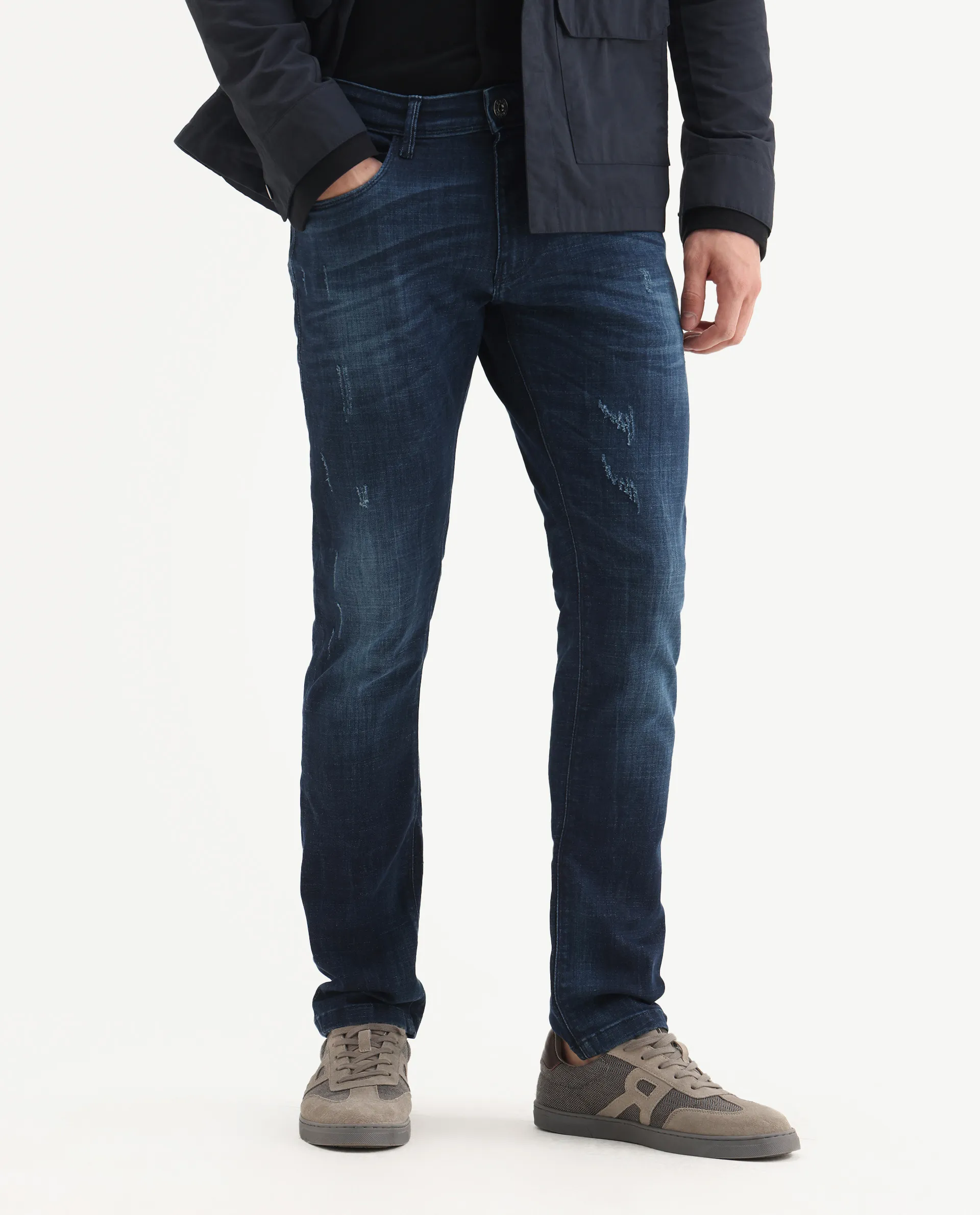 Rare Rabbit Men's David-3 Blue Cotton Plain Hawk Slim Fit Jeans - Image 2
