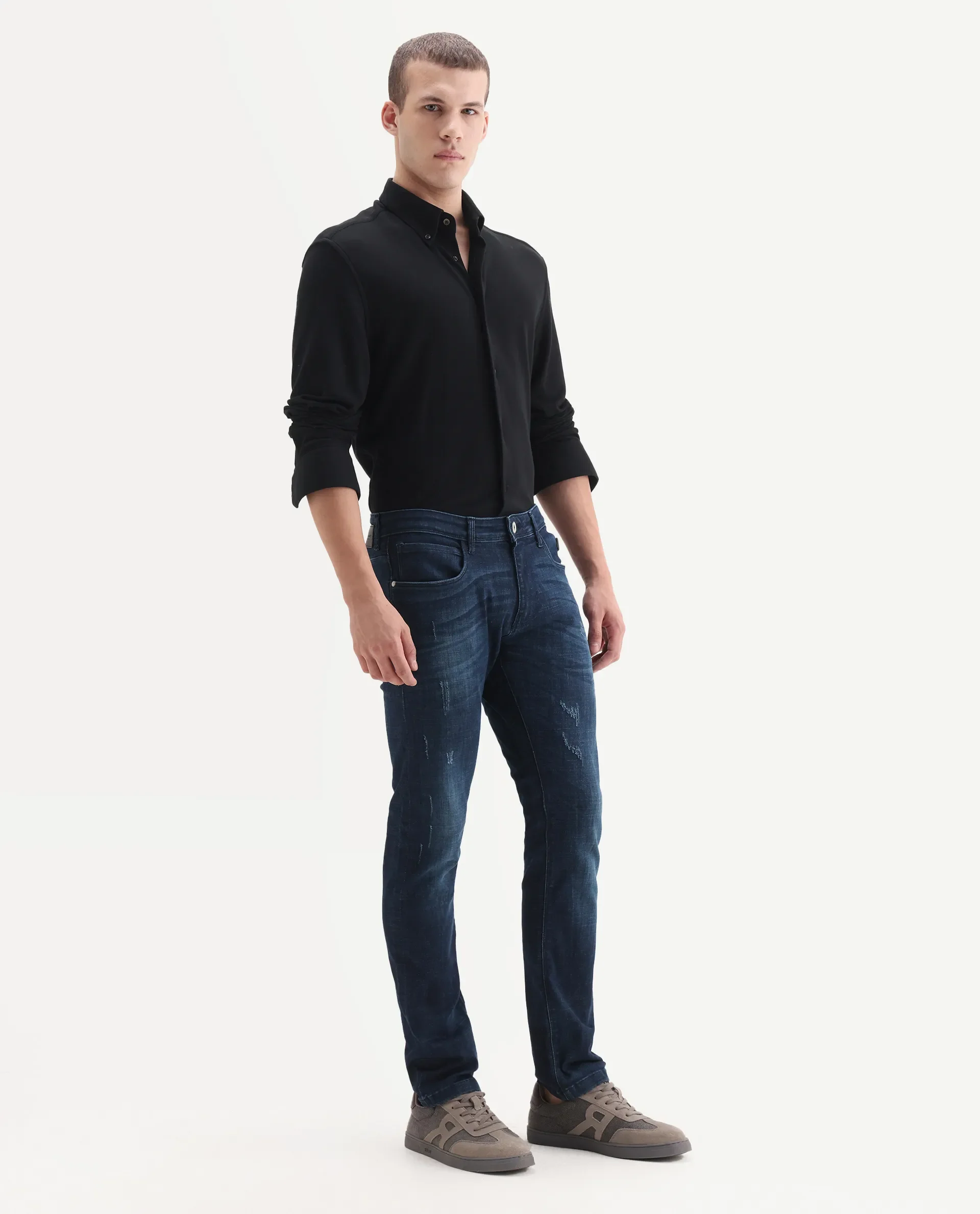 Rare Rabbit Men's David-3 Blue Cotton Plain Hawk Slim Fit Jeans - Image 3