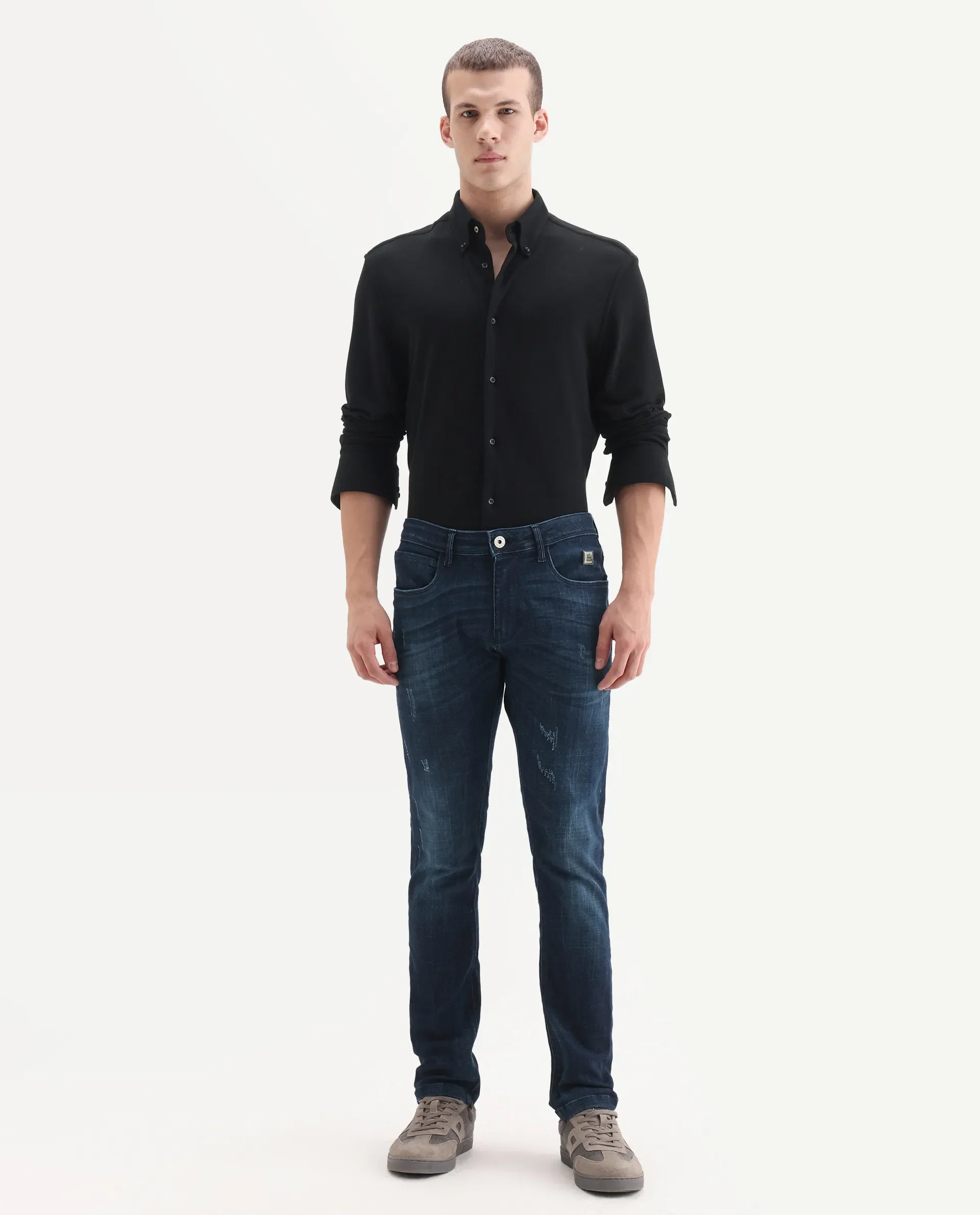 Rare Rabbit Men's David-3 Blue Cotton Plain Hawk Slim Fit Jeans - Image 5