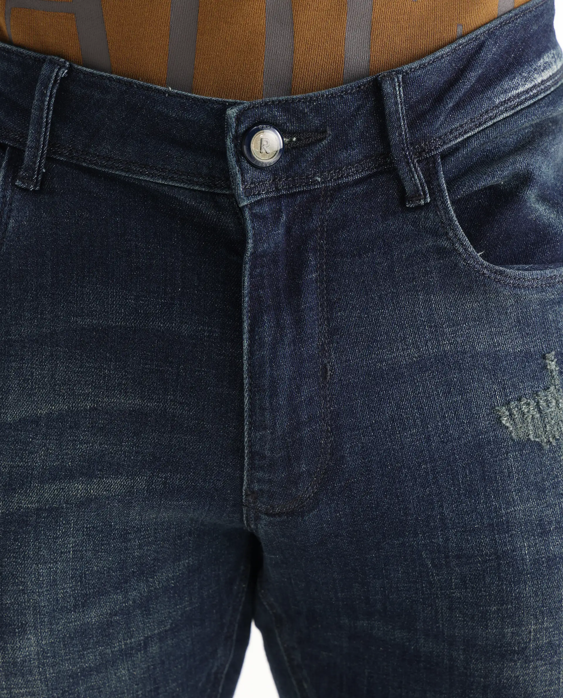 Rare Rabbit Men's David 4 Blue Cotton Plain Hawk Slim Fit Jeans - Image 3