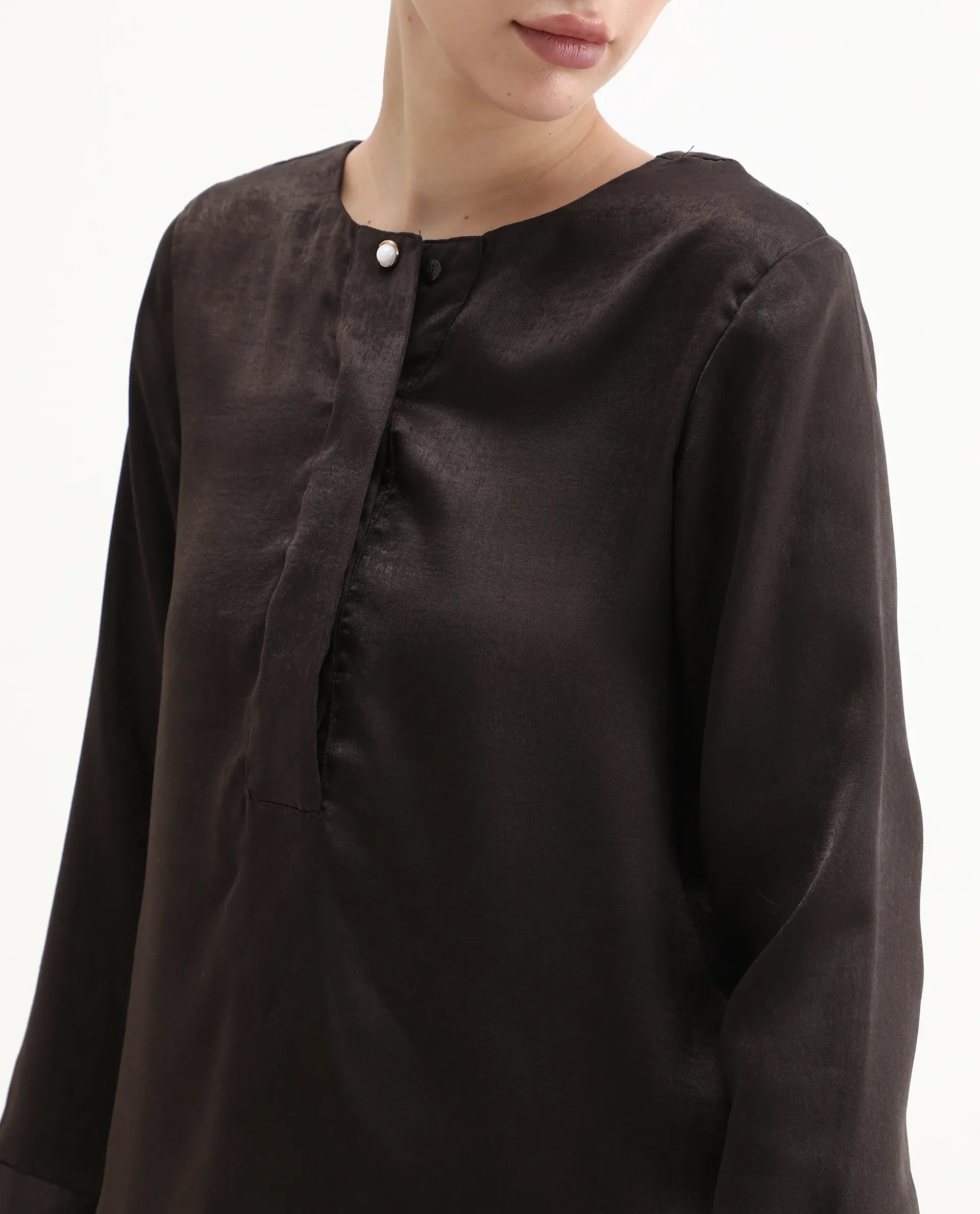 Rareism Women's Daxzo Brown Velvet Crew Neck Plain Relaxed Fit Top - Image 3