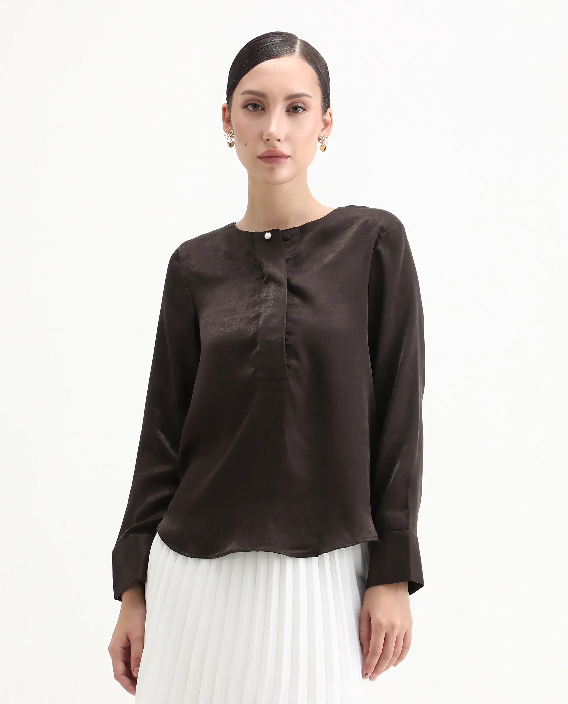 Rareism Women's Daxzo Brown Velvet Crew Neck Plain Relaxed Fit Top - Image 4