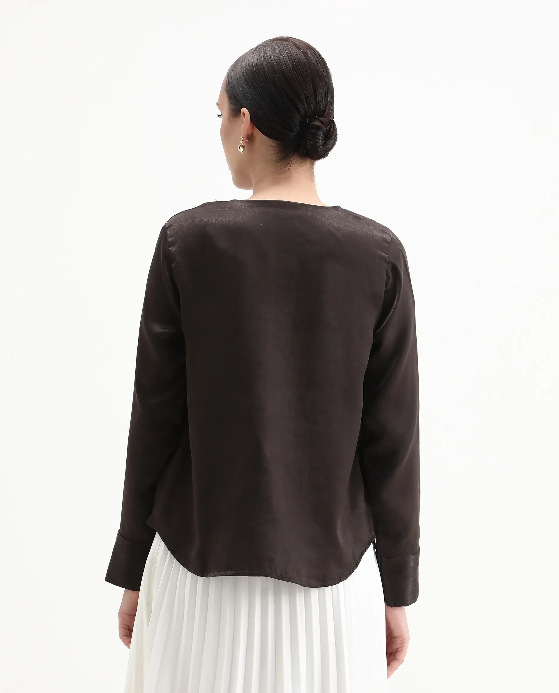 Rareism Women's Daxzo Brown Velvet Crew Neck Plain Relaxed Fit Top - Image 7