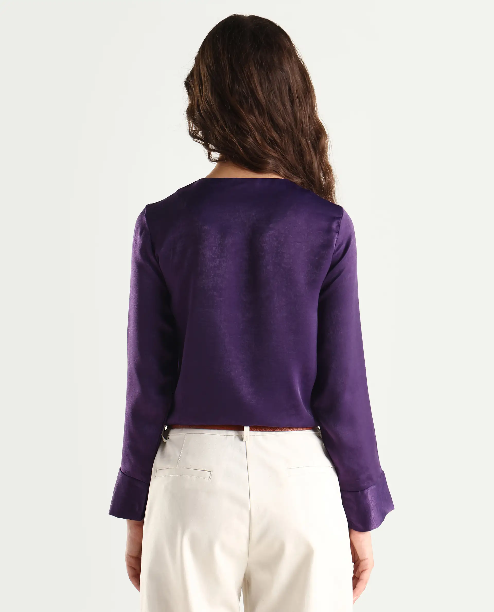 Rareism Women's Daxzo Purple Velvet Crew Neck Plain Relaxed Fit Top - Image 7