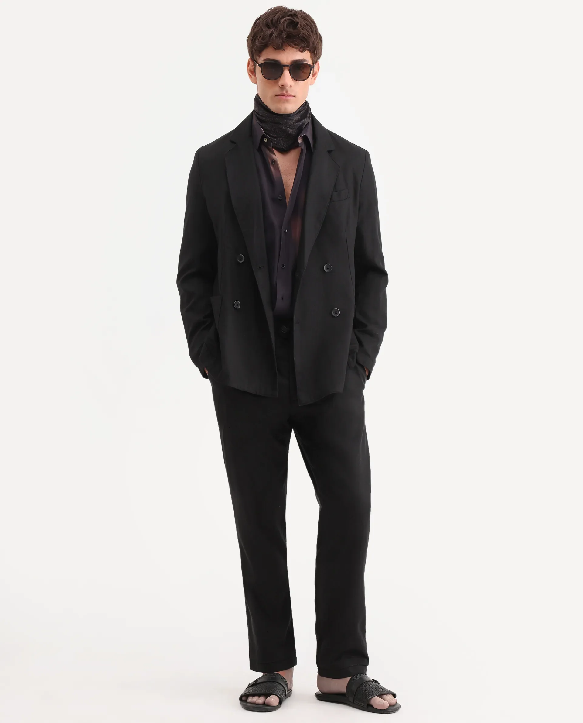 Rare Rabbit Men's Deb Black Linen Blend Fabric Lapel Neck Tailored Fit Plain Blazer - Image 2