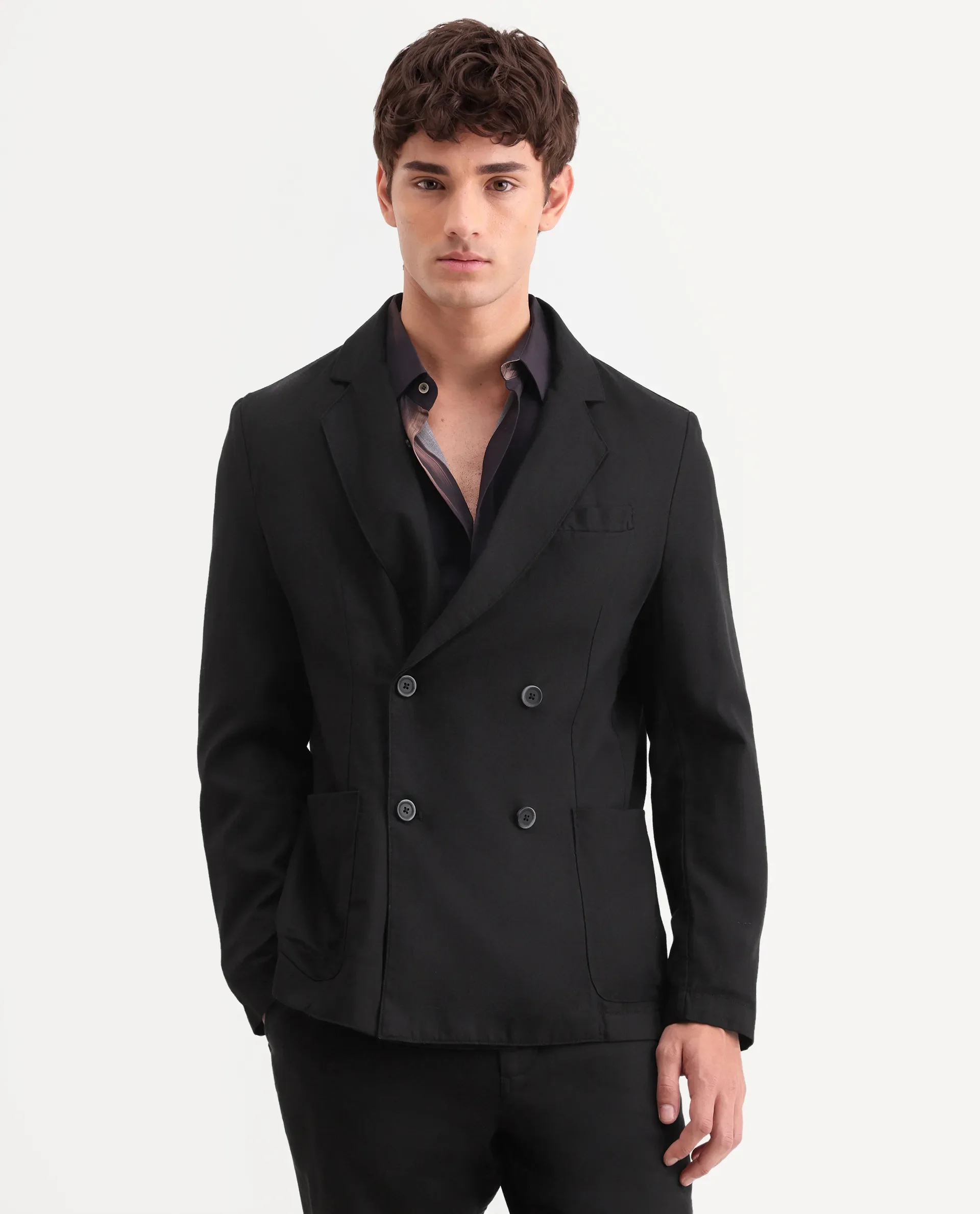 Rare Rabbit Men's Deb Black Linen Blend Fabric Lapel Neck Tailored Fit Plain Blazer - Image 4
