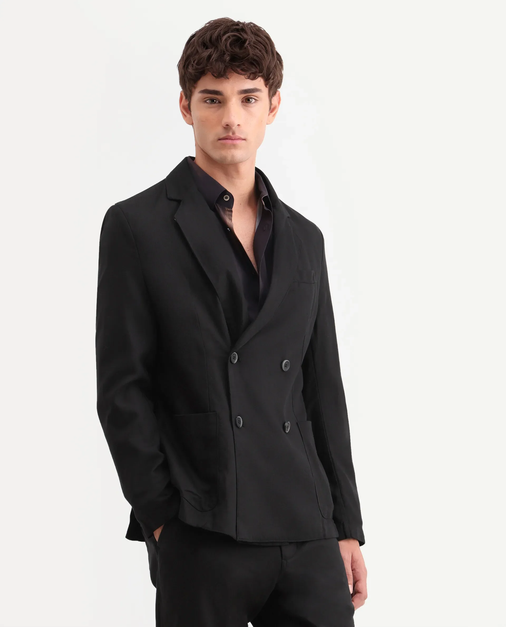 Rare Rabbit Men's Deb Black Linen Blend Fabric Lapel Neck Tailored Fit Plain Blazer - Image 5
