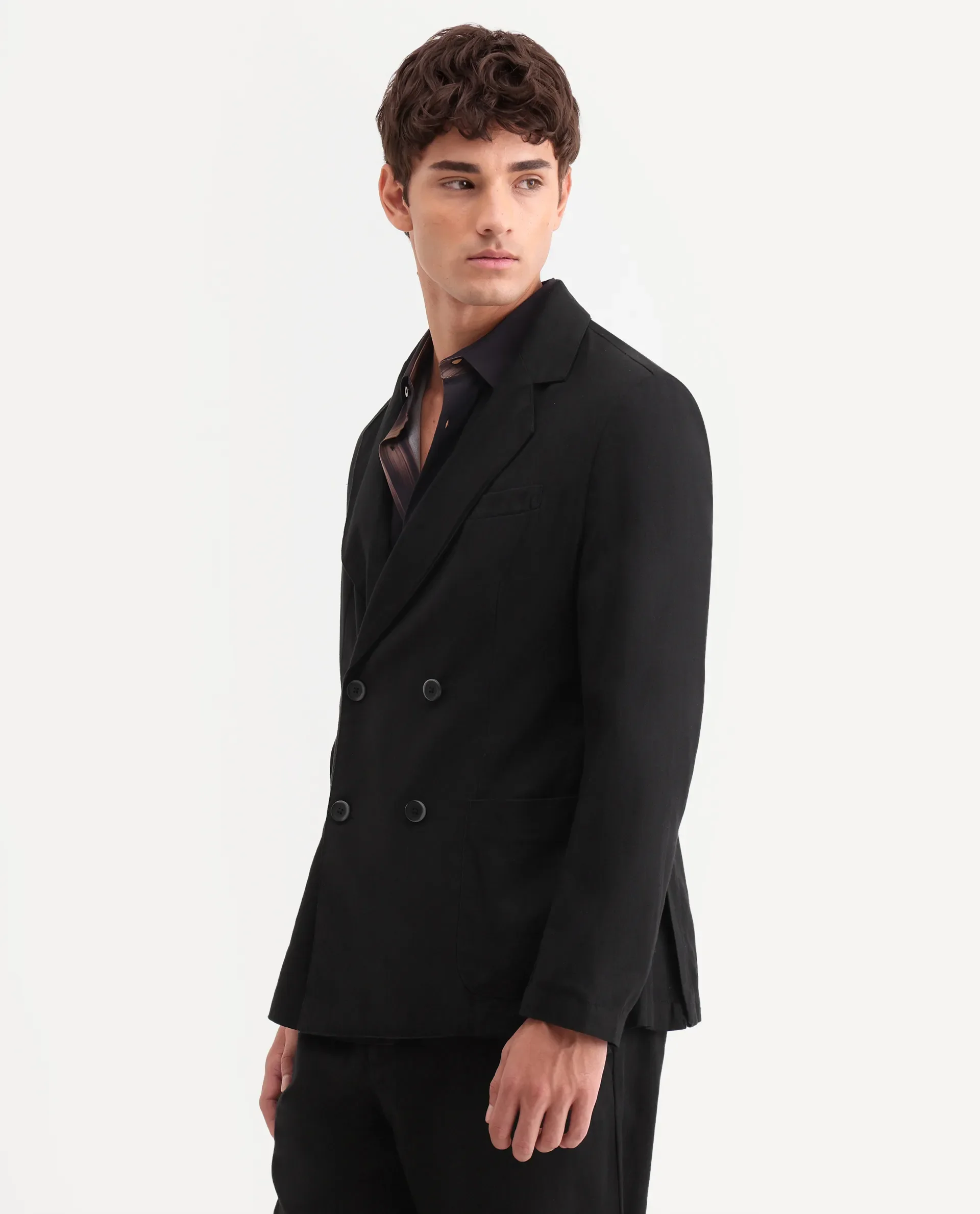 Rare Rabbit Men's Deb Black Linen Blend Fabric Lapel Neck Tailored Fit Plain Blazer - Image 6