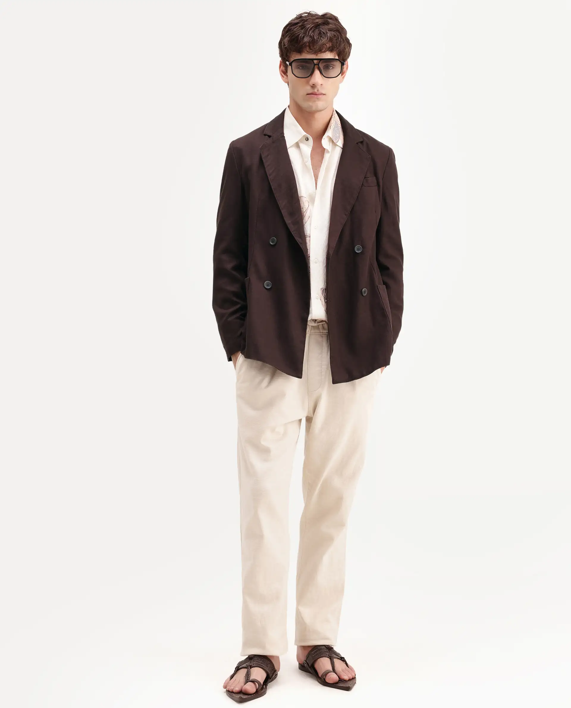 Rare Rabbit Men's Deb Dark Brown Linen Blend Fabric Lapel Neck Tailored Fit Plain Blazer - Image 2