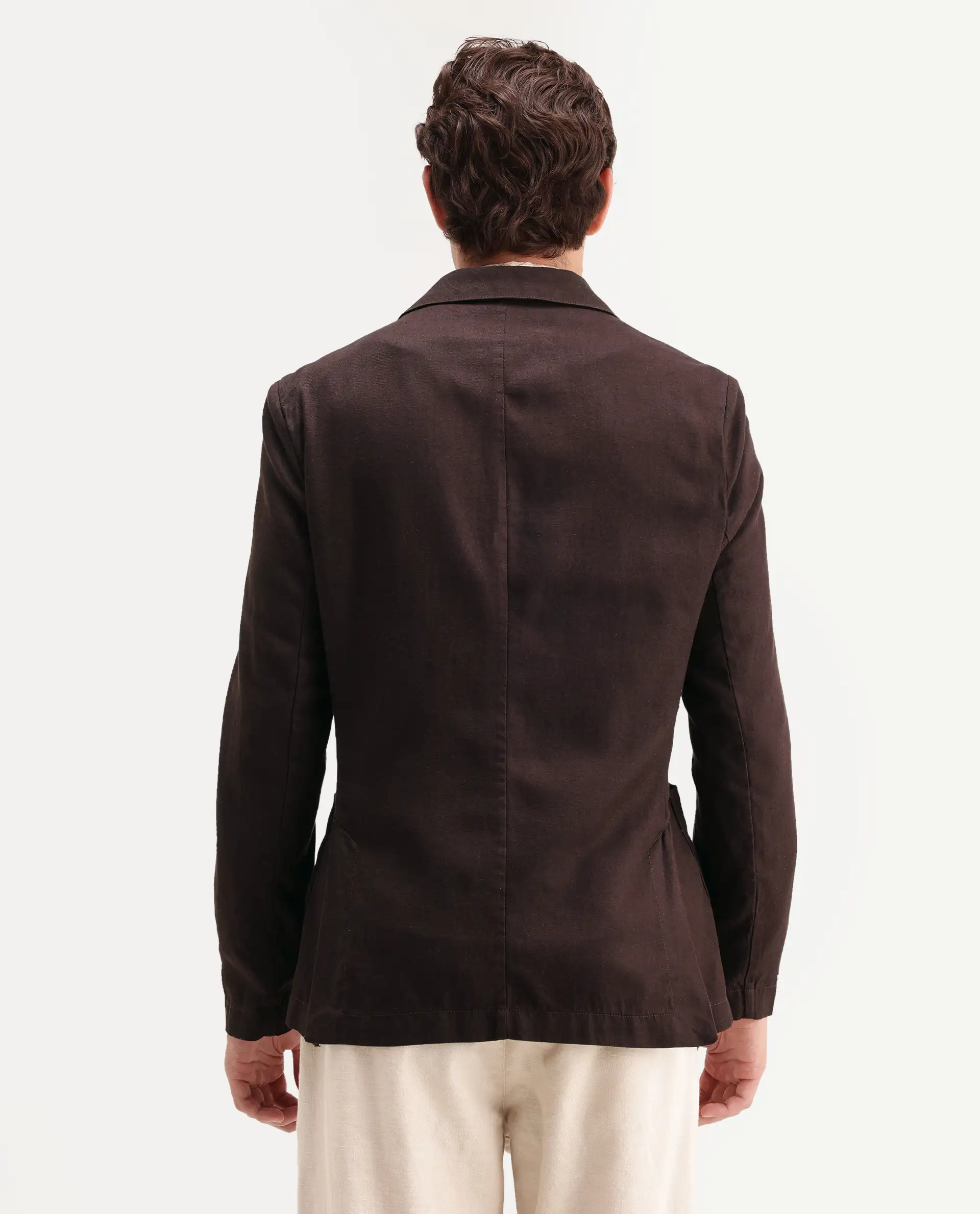 Rare Rabbit Men's Deb Dark Brown Linen Blend Fabric Lapel Neck Tailored Fit Plain Blazer - Image 7