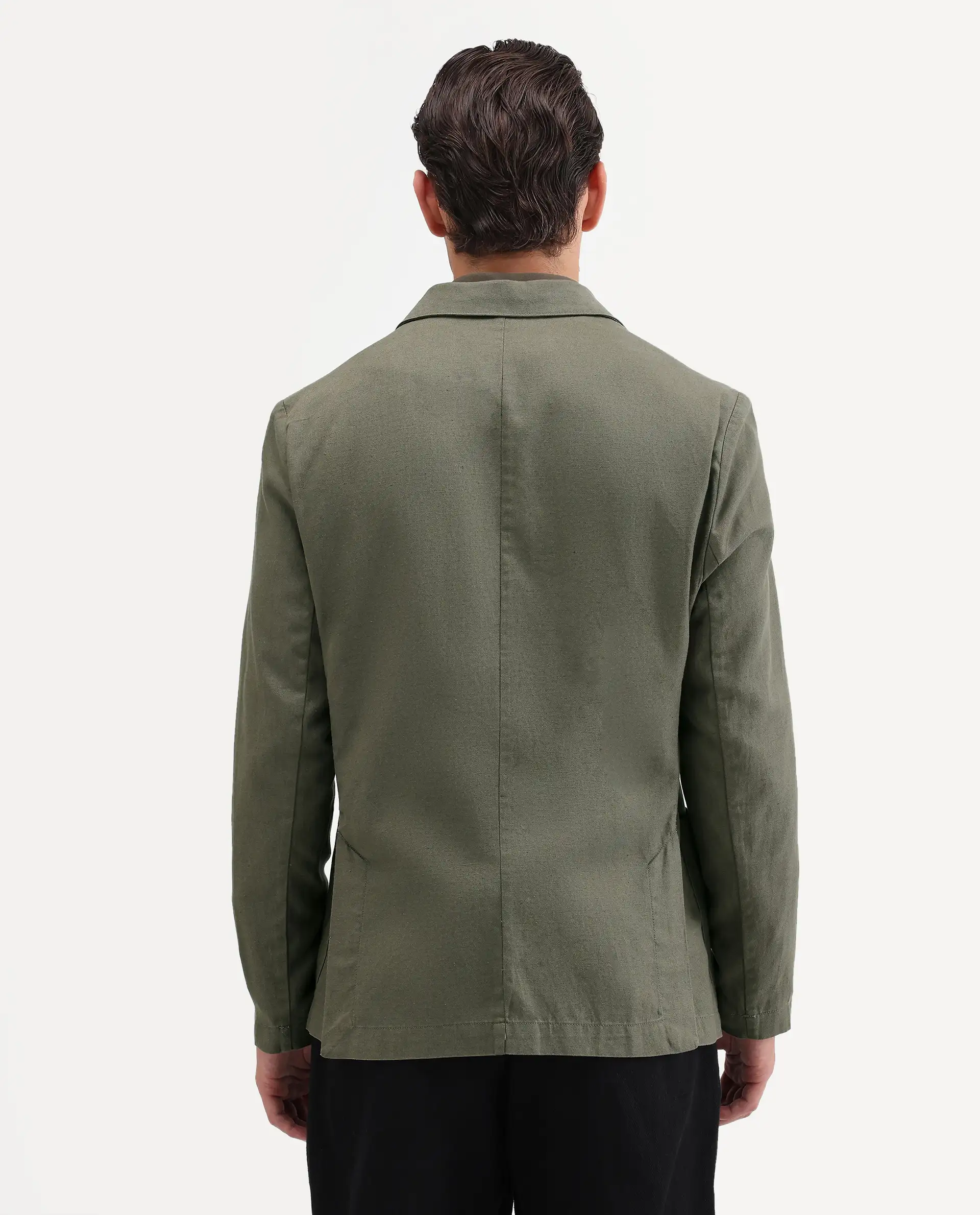 Rare Rabbit Men's Deb Dusky Olive Linen Blend Fabric Lapel Neck Tailored Fit Plain Blazer - Image 8