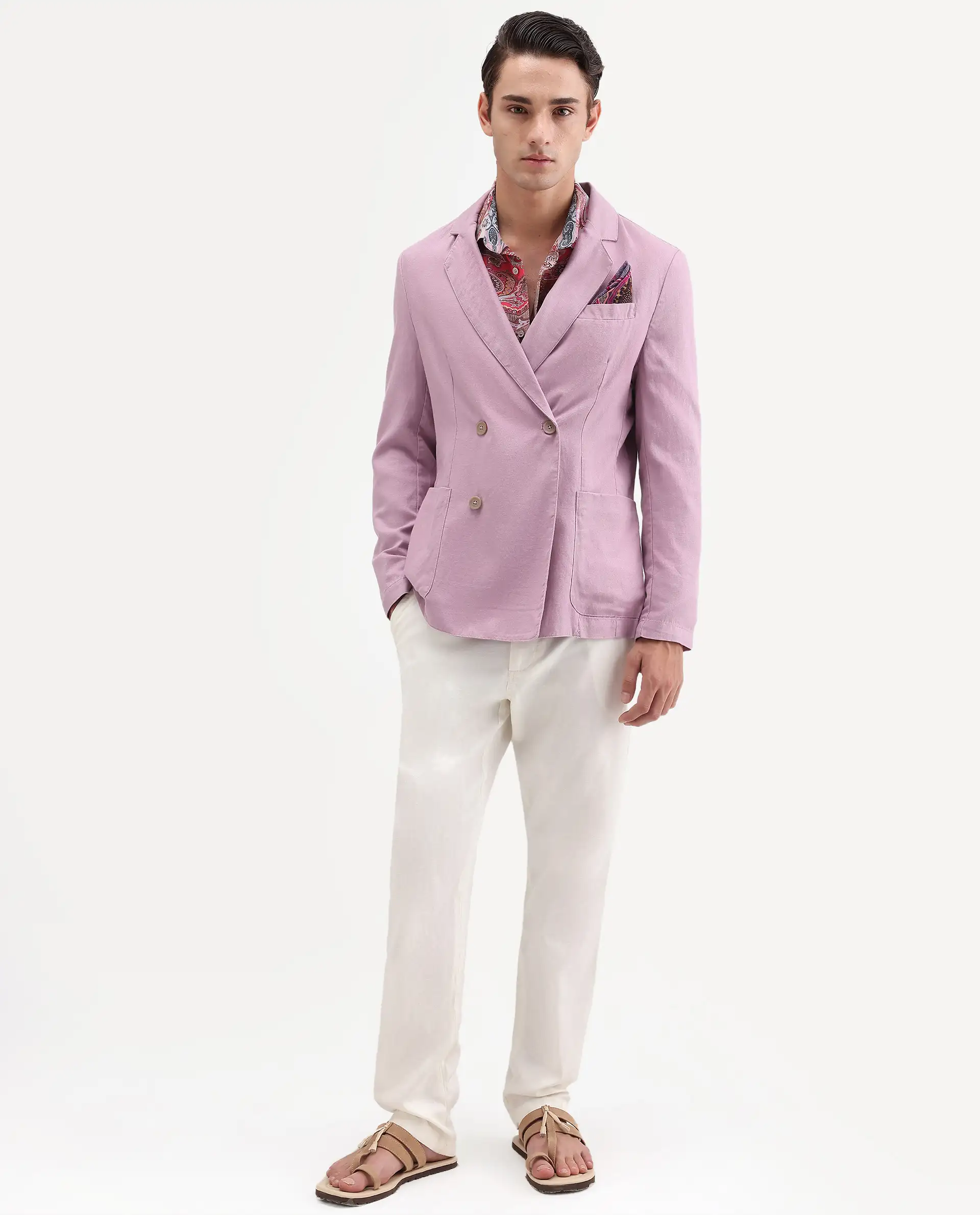Rare Rabbit Men's Deb Dusky Pink Linen Blend Fabric Lapel Neck Tailored Fit Plain Blazer - Image 2