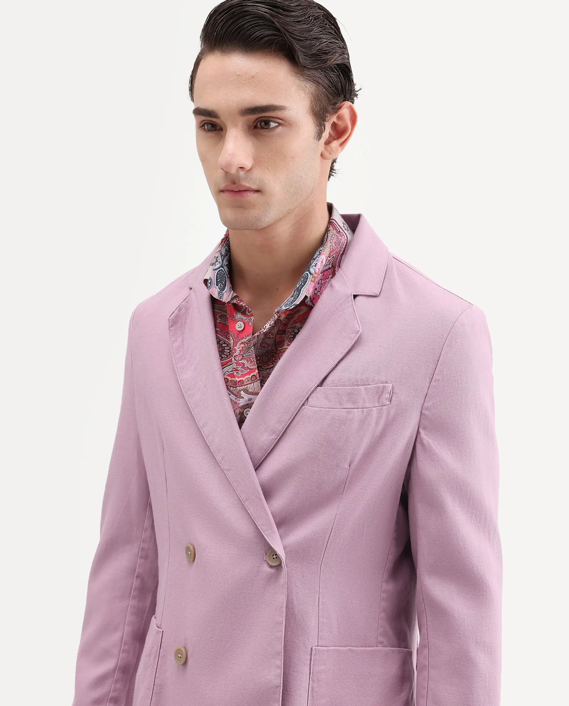 Rare Rabbit Men's Deb Dusky Pink Linen Blend Fabric Lapel Neck Tailored Fit Plain Blazer - Image 3