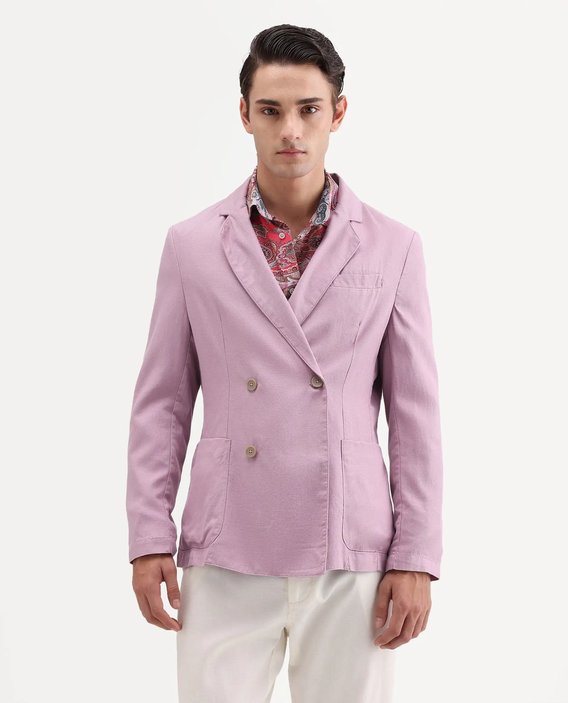 Rare Rabbit Men's Deb Dusky Pink Linen Blend Fabric Lapel Neck Tailored Fit Plain Blazer - Image 4