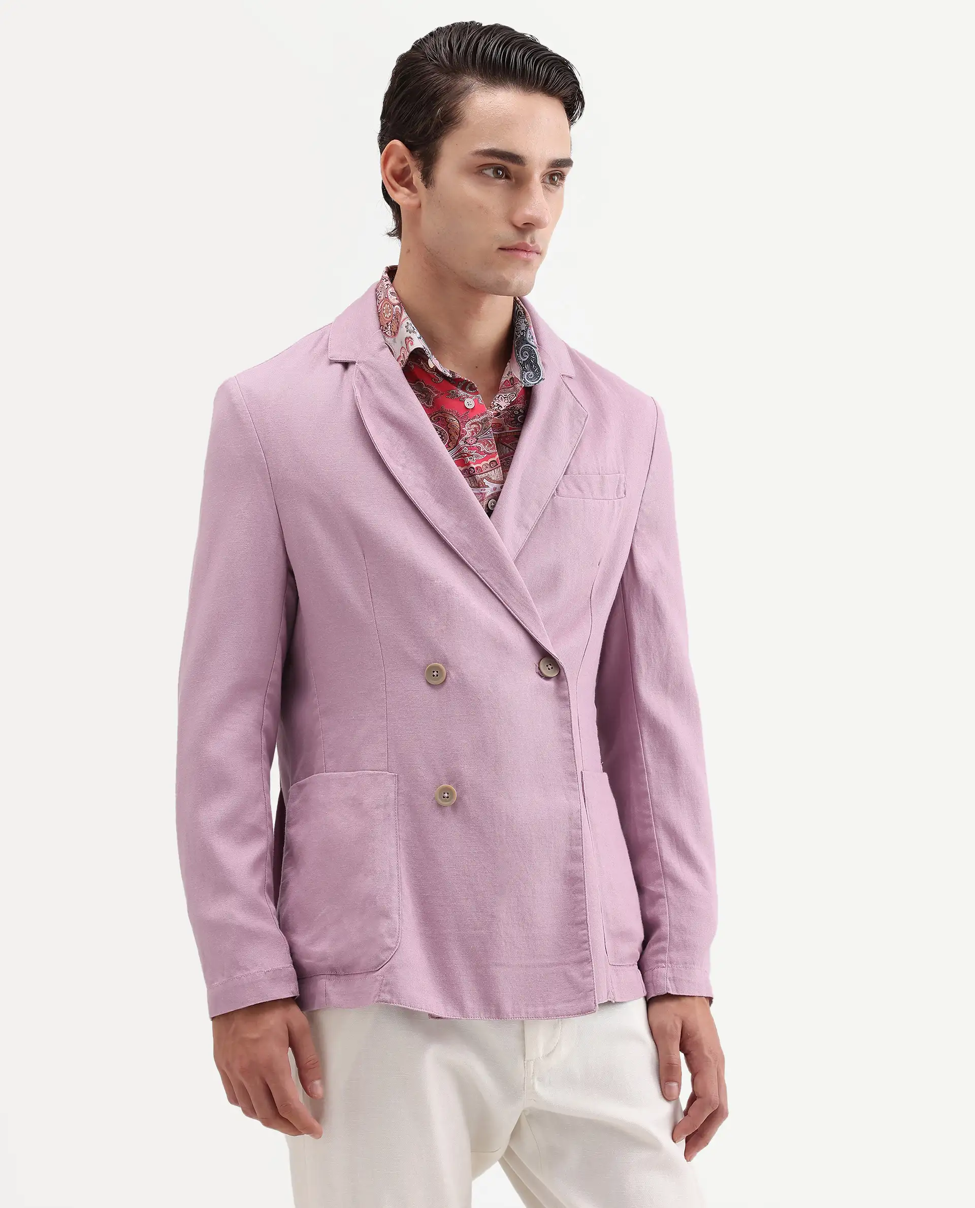 Rare Rabbit Men's Deb Dusky Pink Linen Blend Fabric Lapel Neck Tailored Fit Plain Blazer - Image 5