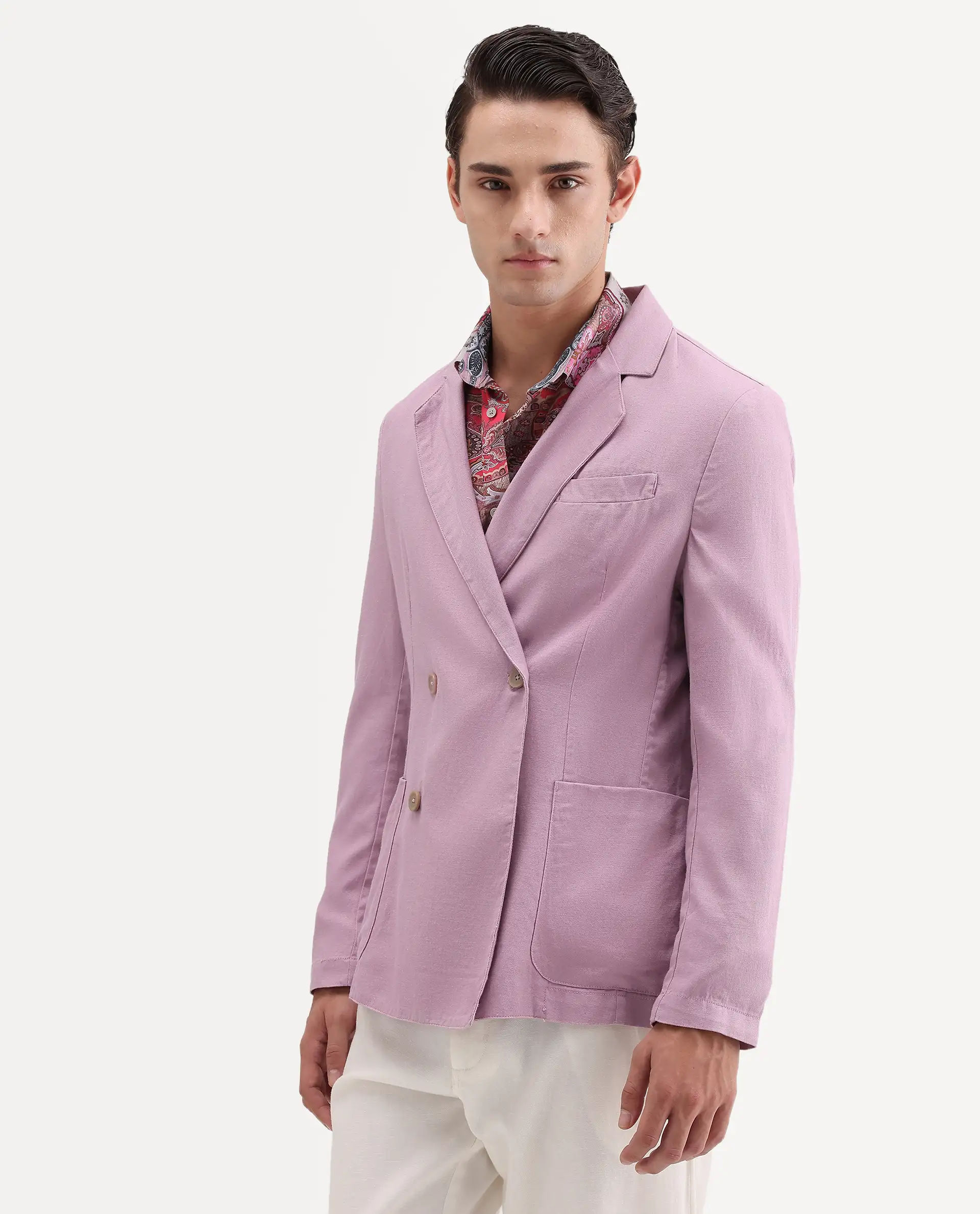 Rare Rabbit Men's Deb Dusky Pink Linen Blend Fabric Lapel Neck Tailored Fit Plain Blazer - Image 6