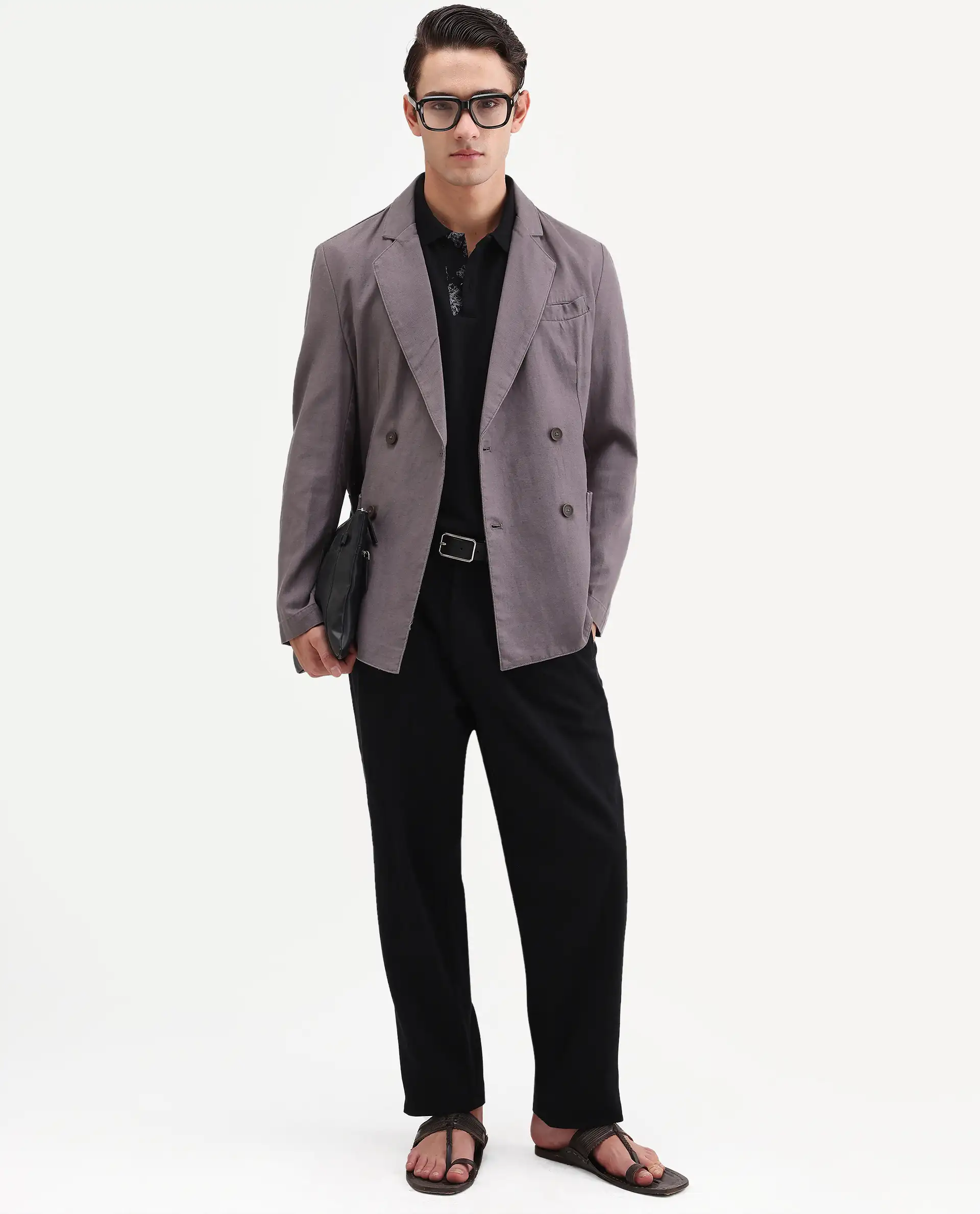 Rare Rabbit Men's Deb Grey Linen Blend Fabric Lapel Neck Tailored Fit Plain Blazer - Image 2