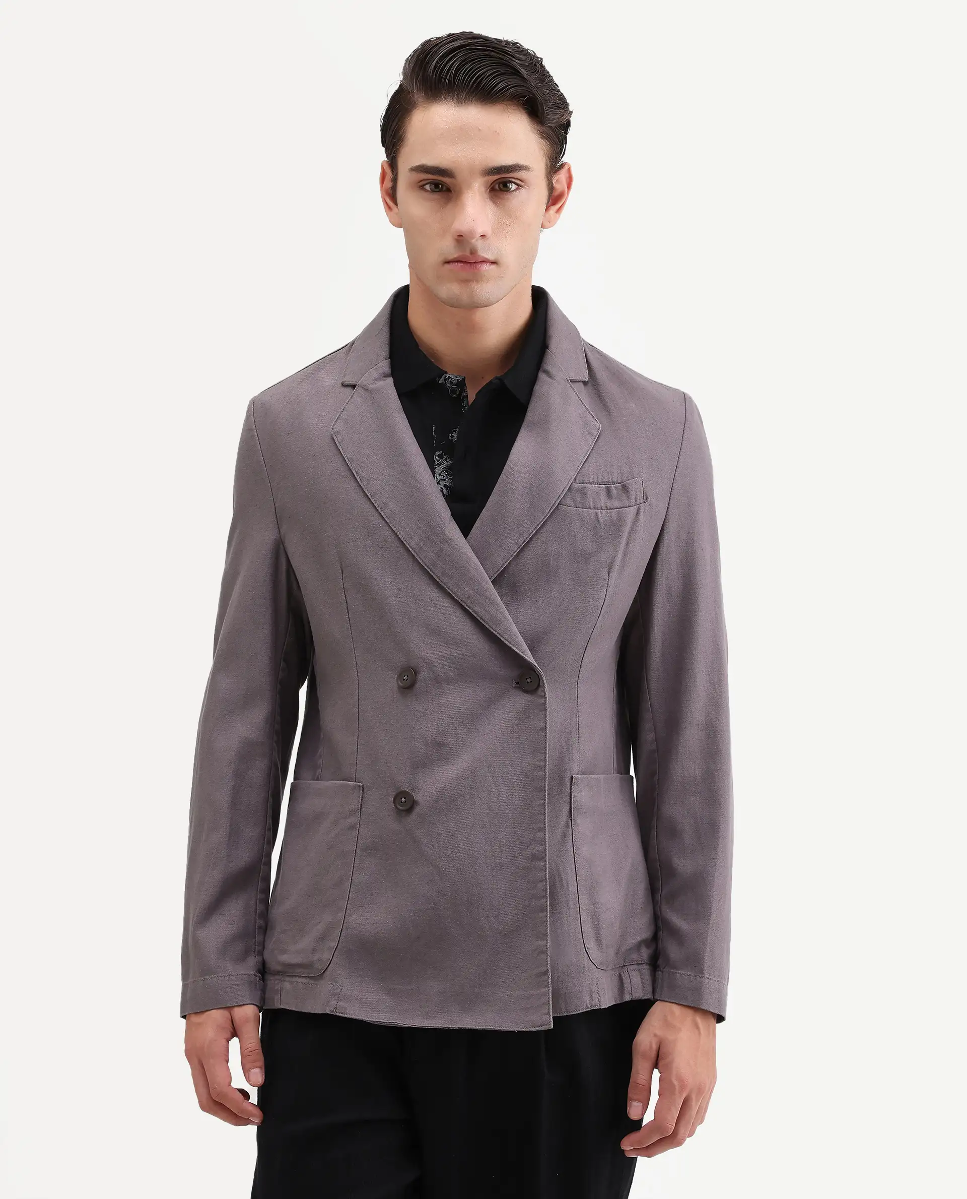 Rare Rabbit Men's Deb Grey Linen Blend Fabric Lapel Neck Tailored Fit Plain Blazer - Image 4