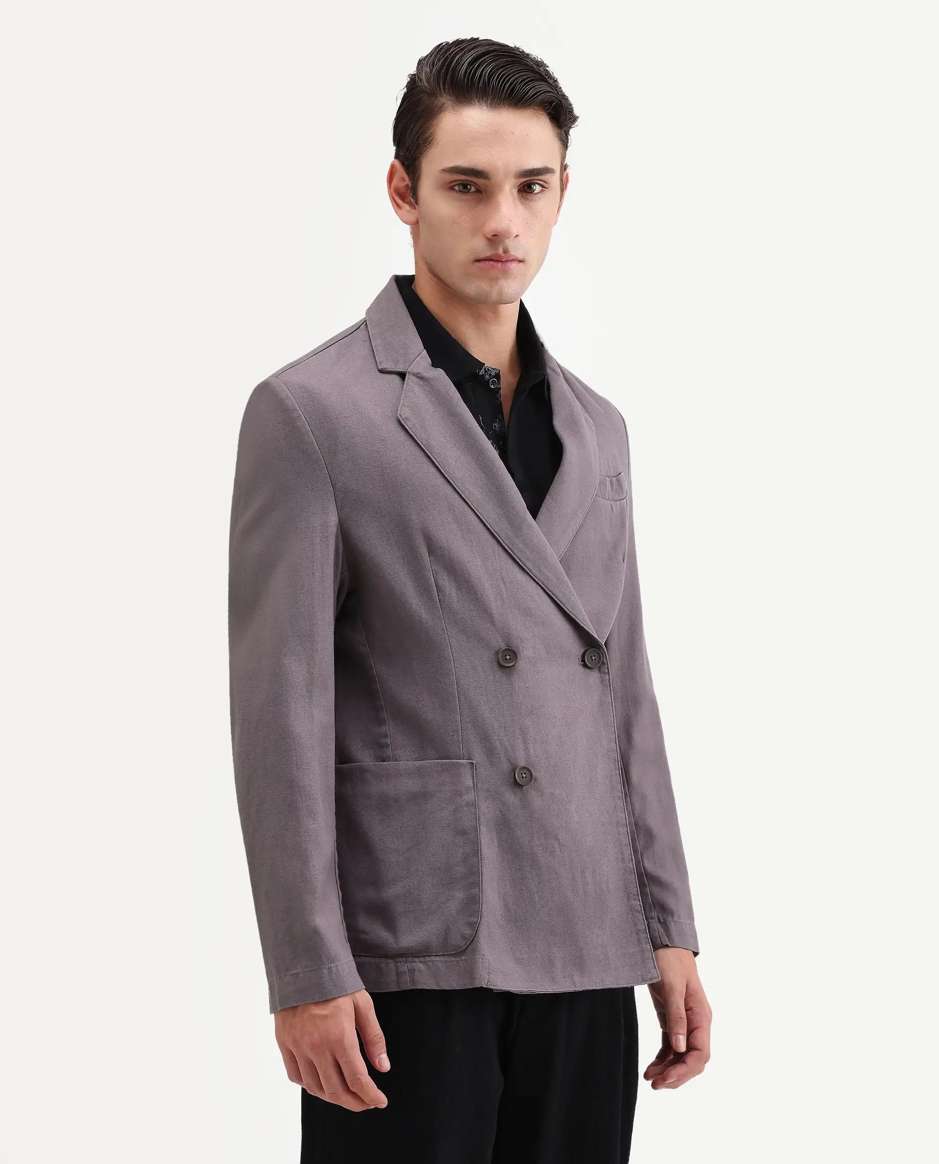 Rare Rabbit Men's Deb Grey Linen Blend Fabric Lapel Neck Tailored Fit Plain Blazer - Image 5