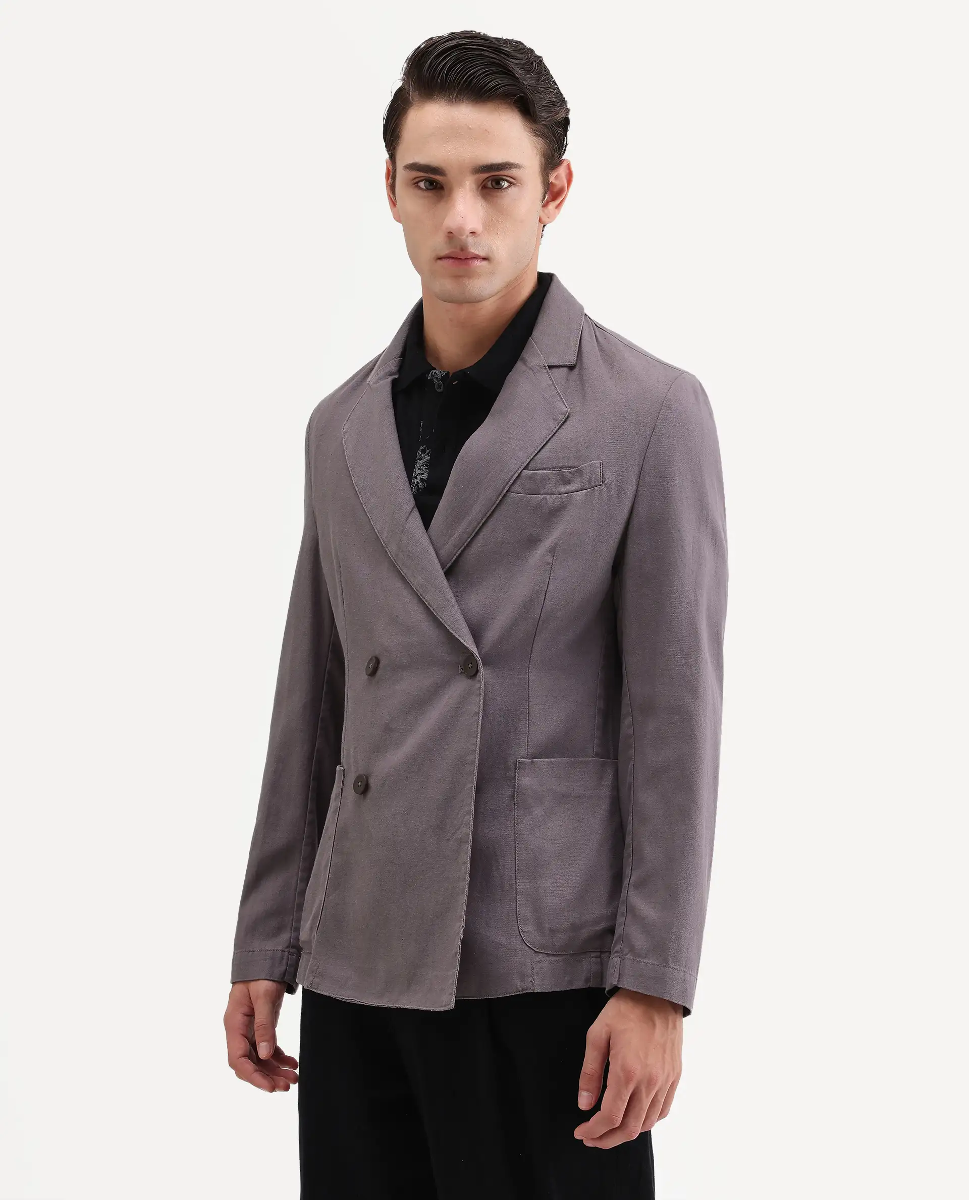 Rare Rabbit Men's Deb Grey Linen Blend Fabric Lapel Neck Tailored Fit Plain Blazer - Image 6