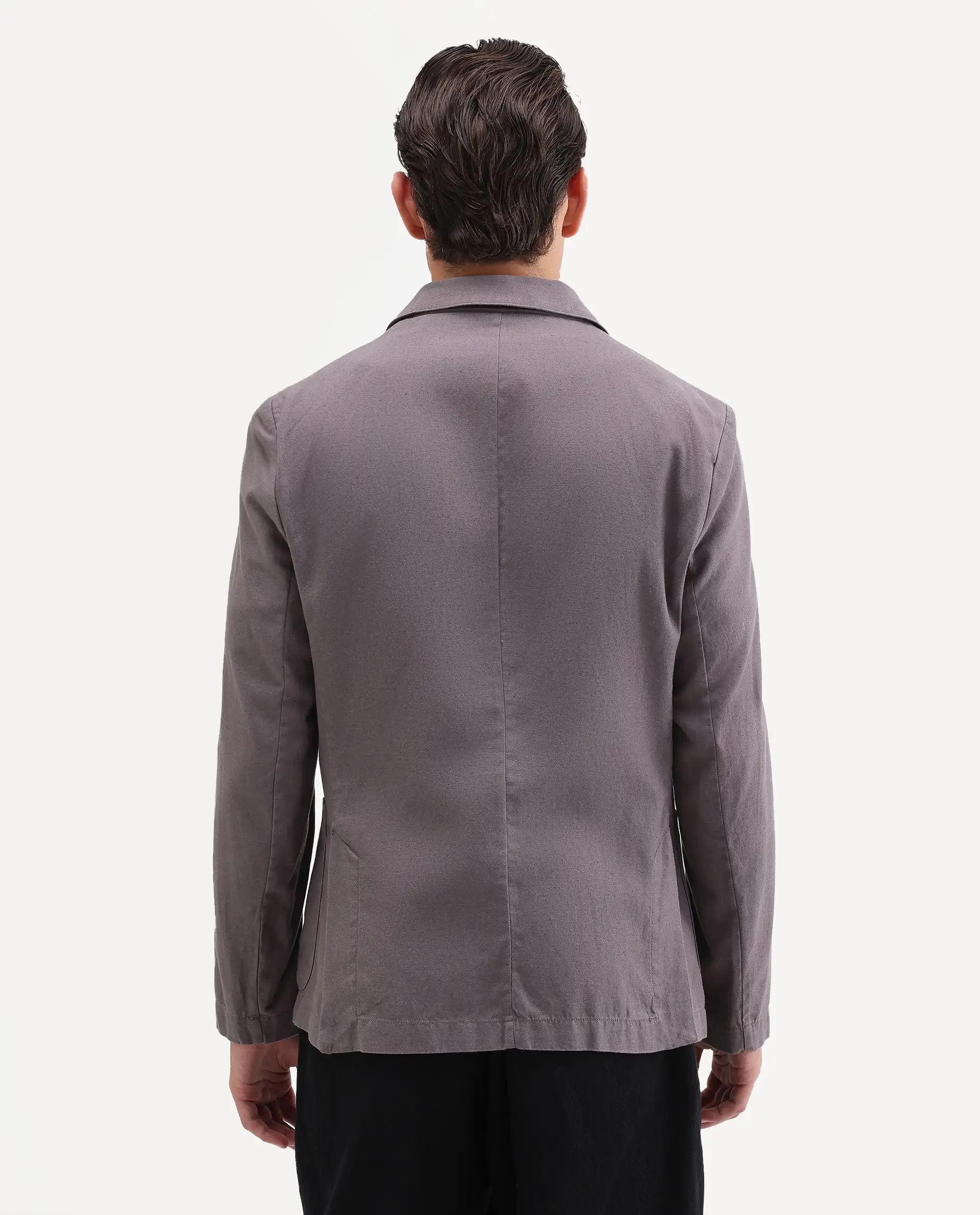 Rare Rabbit Men's Deb Grey Linen Blend Fabric Lapel Neck Tailored Fit Plain Blazer - Image 7