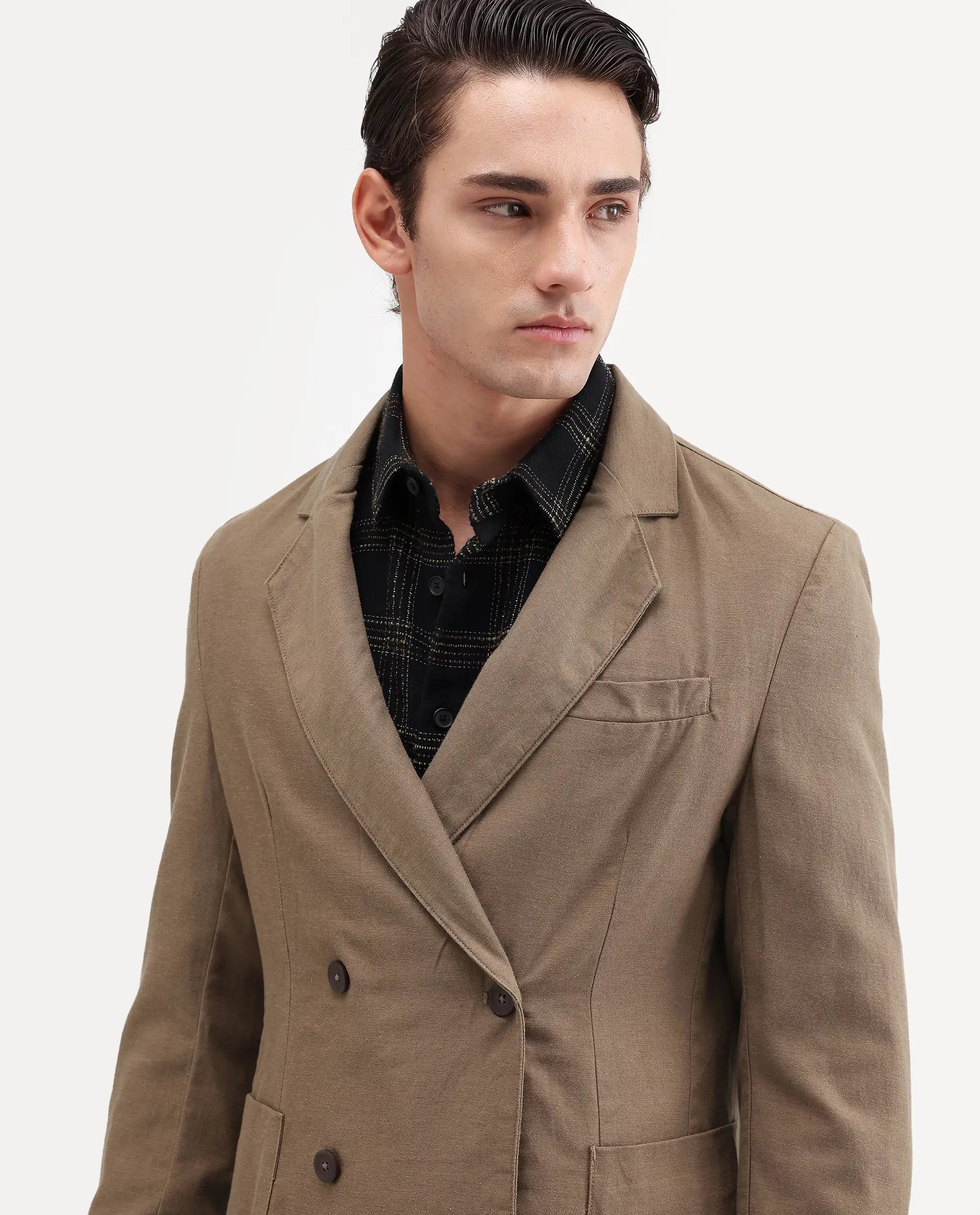 Rare Rabbit Men's Deb Khaki Linen Blend Fabric Lapel Neck Tailored Fit Plain Blazer - Image 3