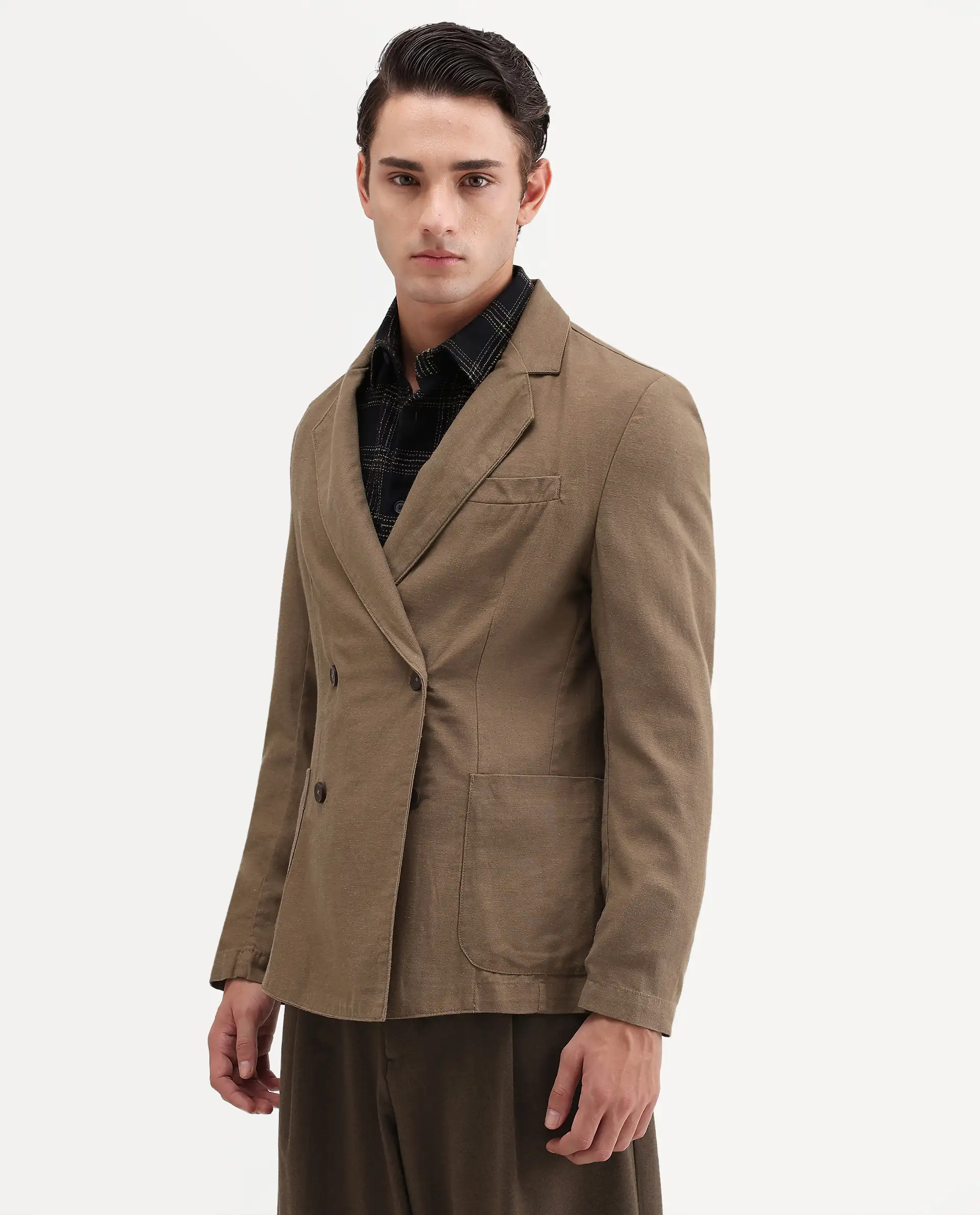 Rare Rabbit Men's Deb Khaki Linen Blend Fabric Lapel Neck Tailored Fit Plain Blazer - Image 5