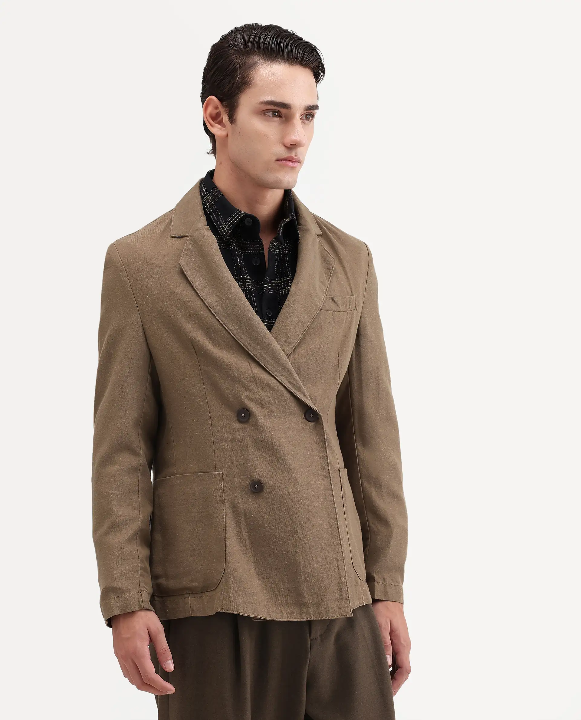 Rare Rabbit Men's Deb Khaki Linen Blend Fabric Lapel Neck Tailored Fit Plain Blazer - Image 6