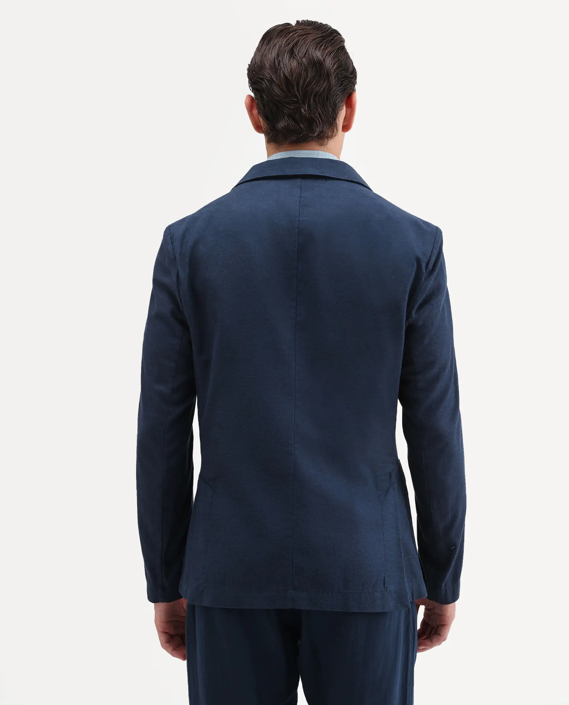 Rare Rabbit Men's Deb Navy Linen Blend Fabric Lapel Neck Tailored Fit Plain Blazer - Image 7