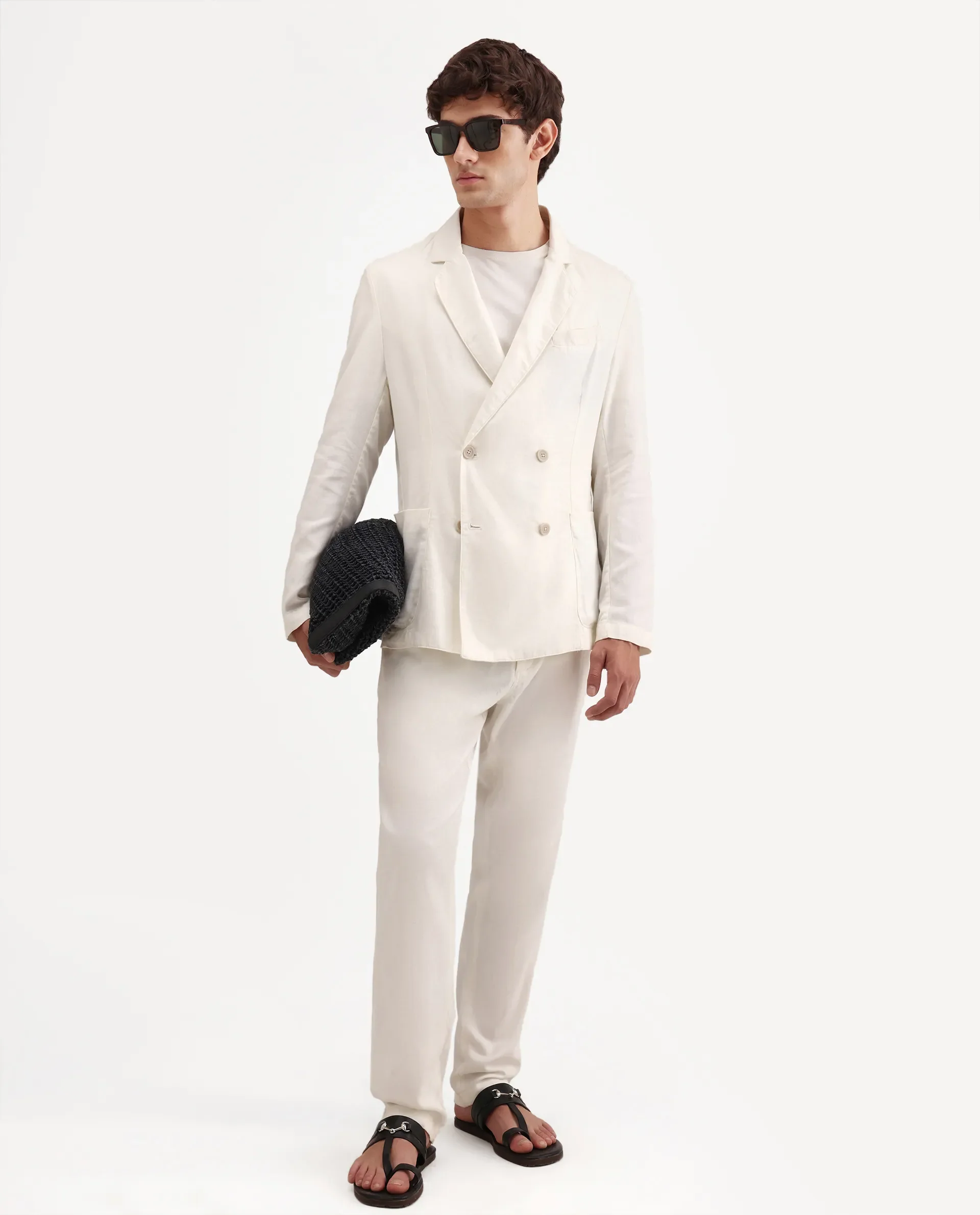 Rare Rabbit Men's Deb Off White Linen Blend Fabric Lapel Neck Tailored Fit Plain Blazer - Image 2