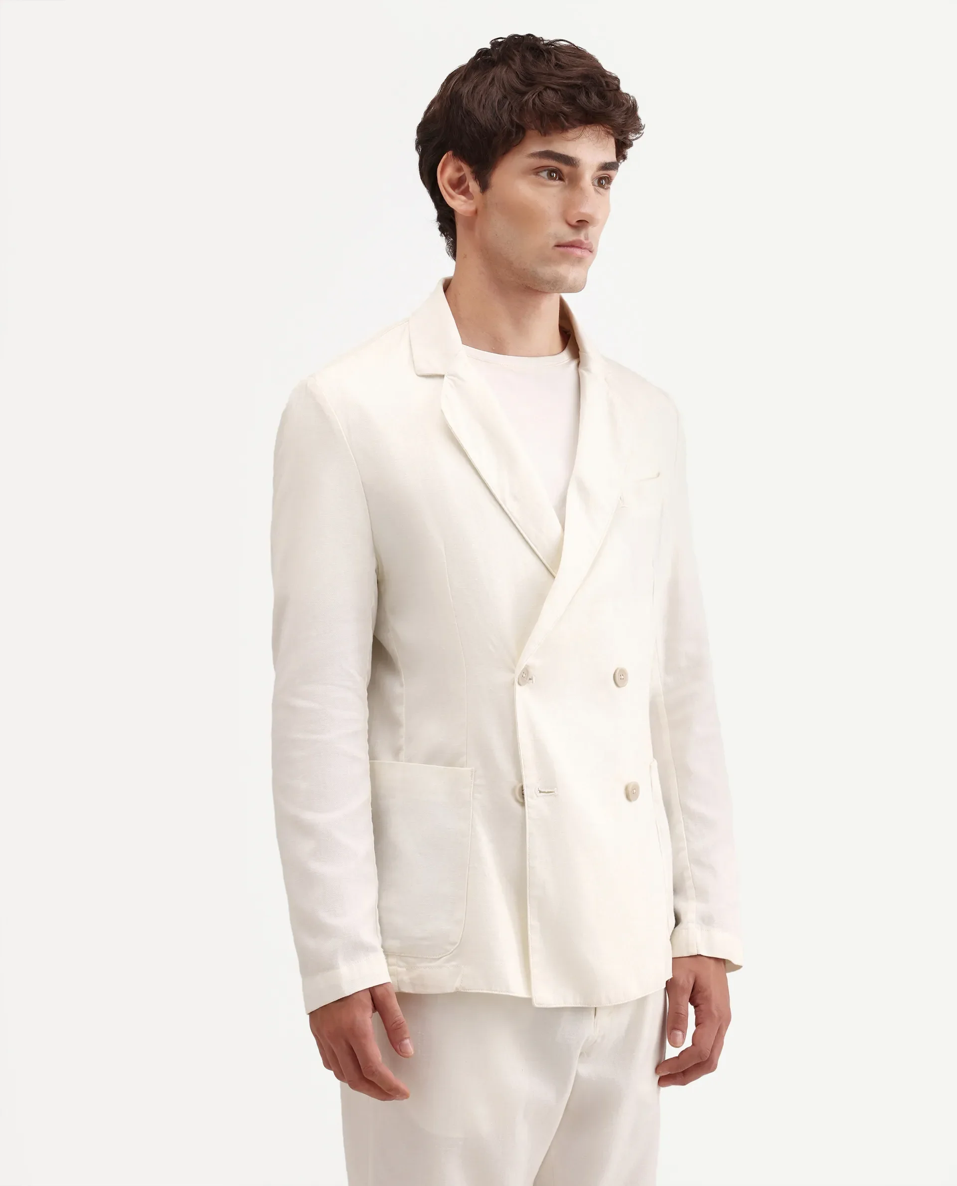 Rare Rabbit Men's Deb Off White Linen Blend Fabric Lapel Neck Tailored Fit Plain Blazer - Image 6