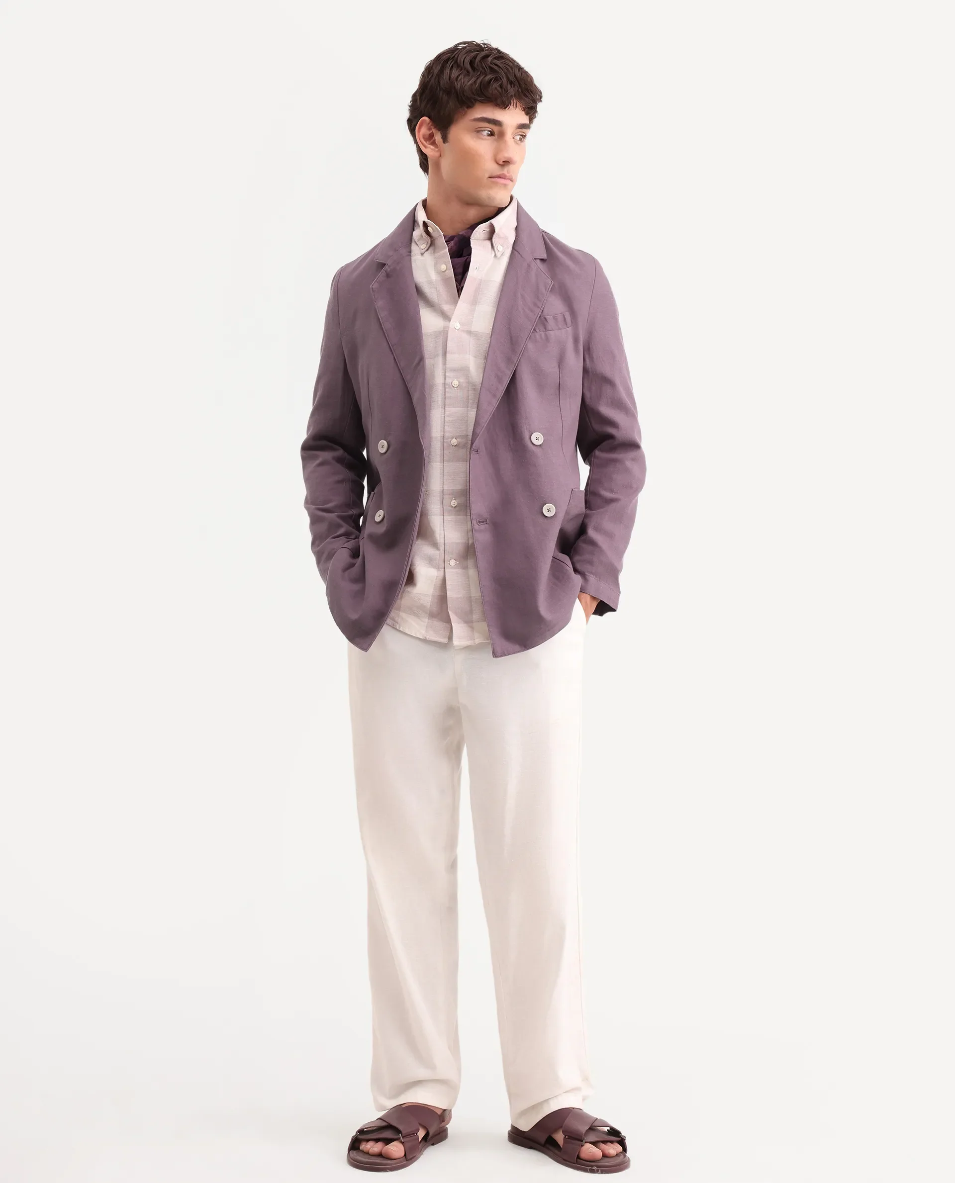 Rare Rabbit Men's Deb Purple Linen Blend Fabric Lapel Neck Tailored Fit Plain Blazer - Image 2