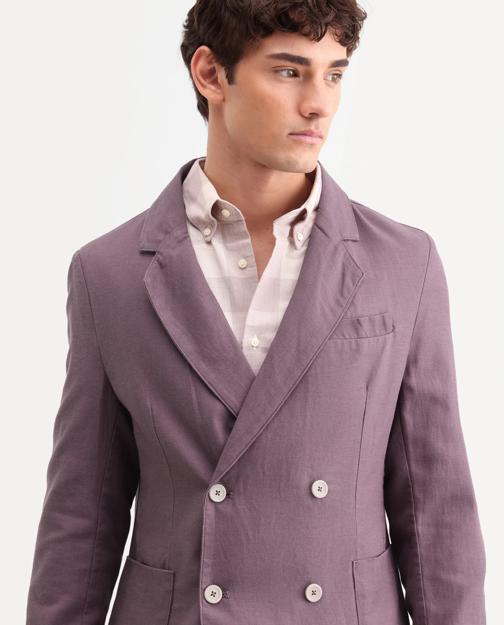 Rare Rabbit Men's Deb Purple Linen Blend Fabric Lapel Neck Tailored Fit Plain Blazer - Image 3