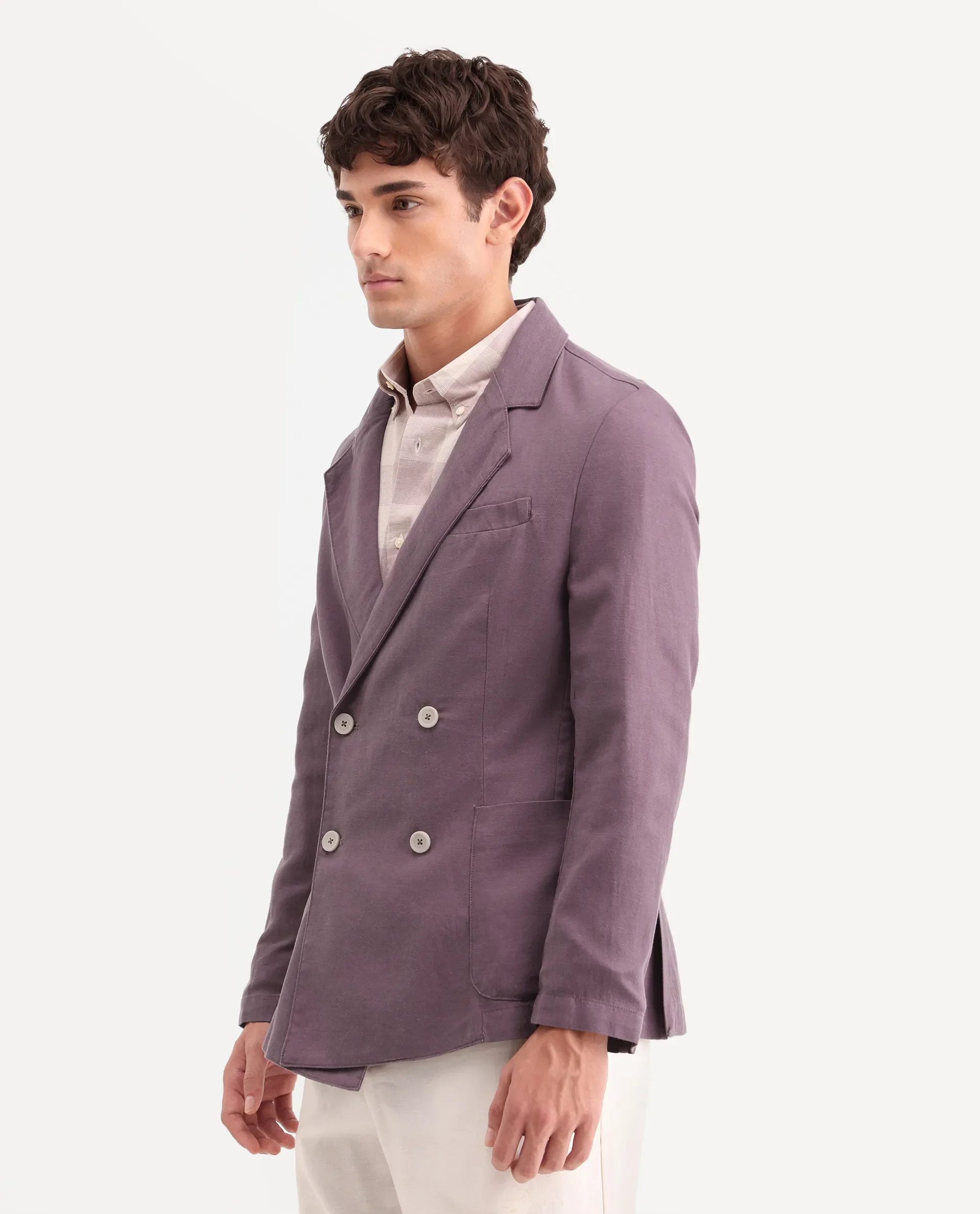Rare Rabbit Men's Deb Purple Linen Blend Fabric Lapel Neck Tailored Fit Plain Blazer - Image 6