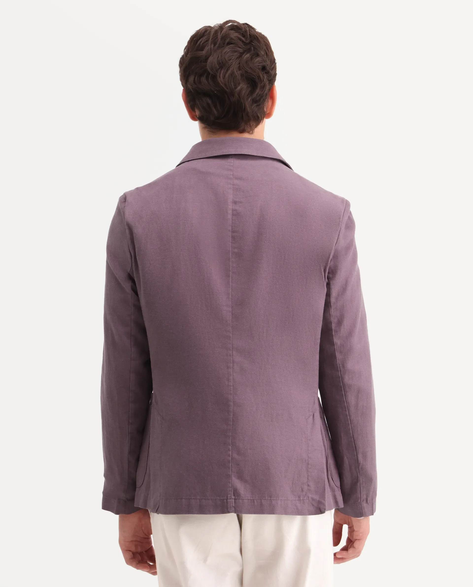 Rare Rabbit Men's Deb Purple Linen Blend Fabric Lapel Neck Tailored Fit Plain Blazer - Image 7