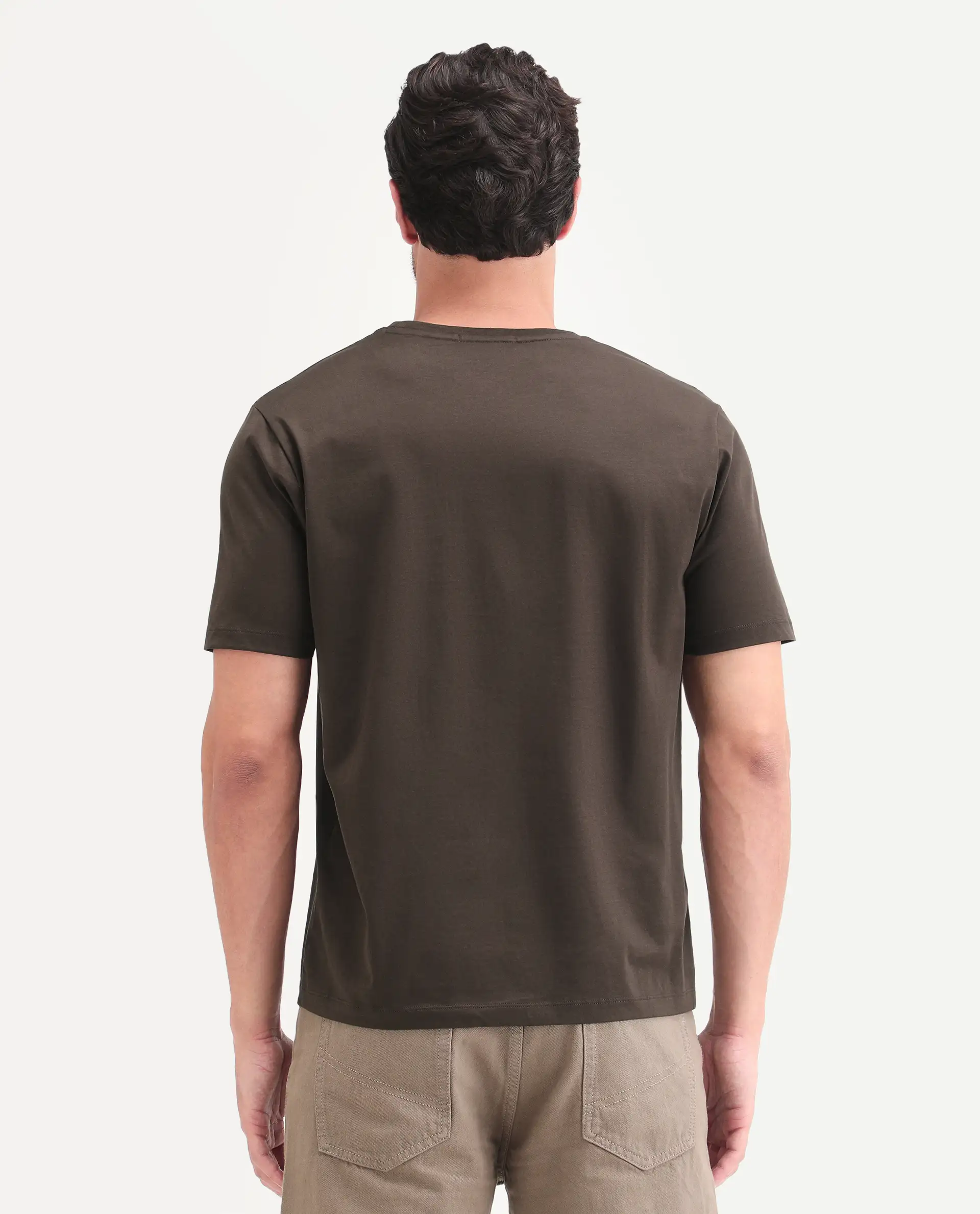 Rare Rabbit Men's Deb Dark Brown Cotton Fabric Half Sleeve Crew Neck Regular Fit Graphic Print T-Shirt - Image 7