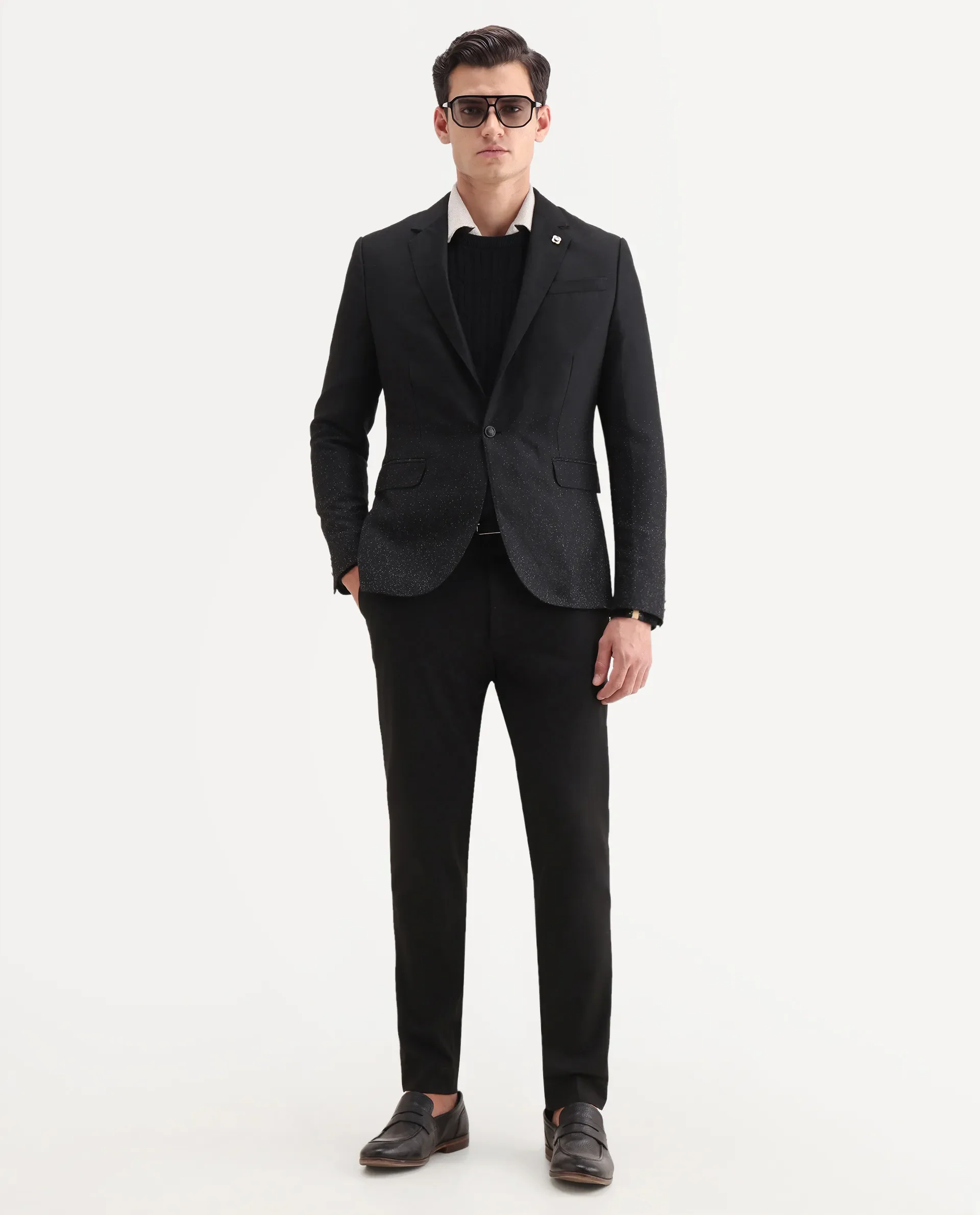 Rare Rabbit Men's Debra Black Polyester Plain Tailored Fit Full Sleeve Lapel Neck Blazer - Image 2