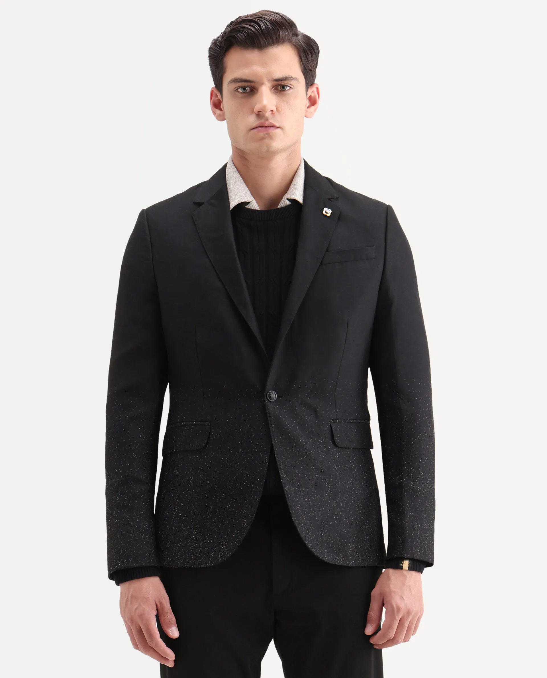 Rare Rabbit Men's Debra Black Polyester Plain Tailored Fit Full Sleeve Lapel Neck Blazer - Image 4