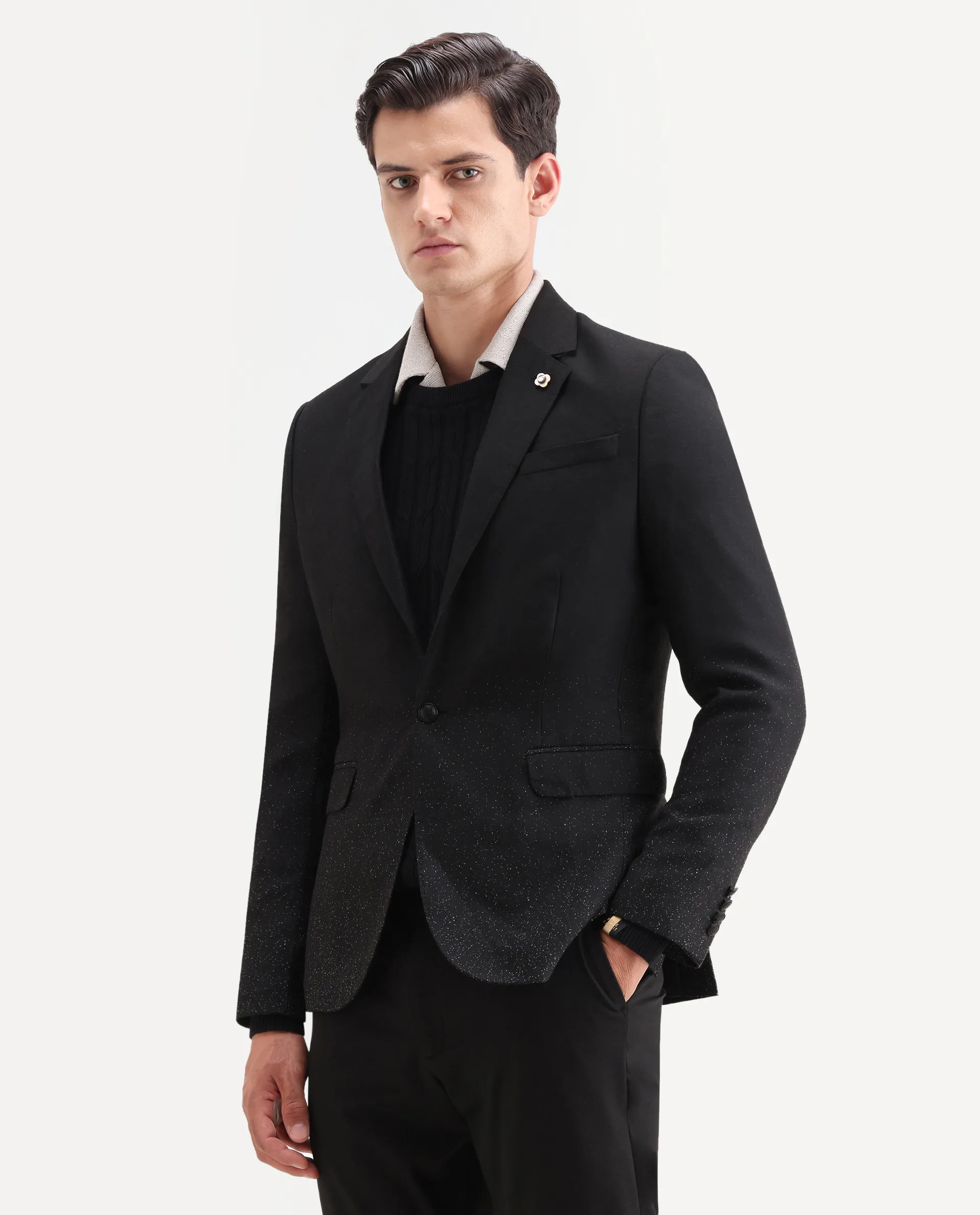 Rare Rabbit Men's Debra Black Polyester Plain Tailored Fit Full Sleeve Lapel Neck Blazer - Image 5