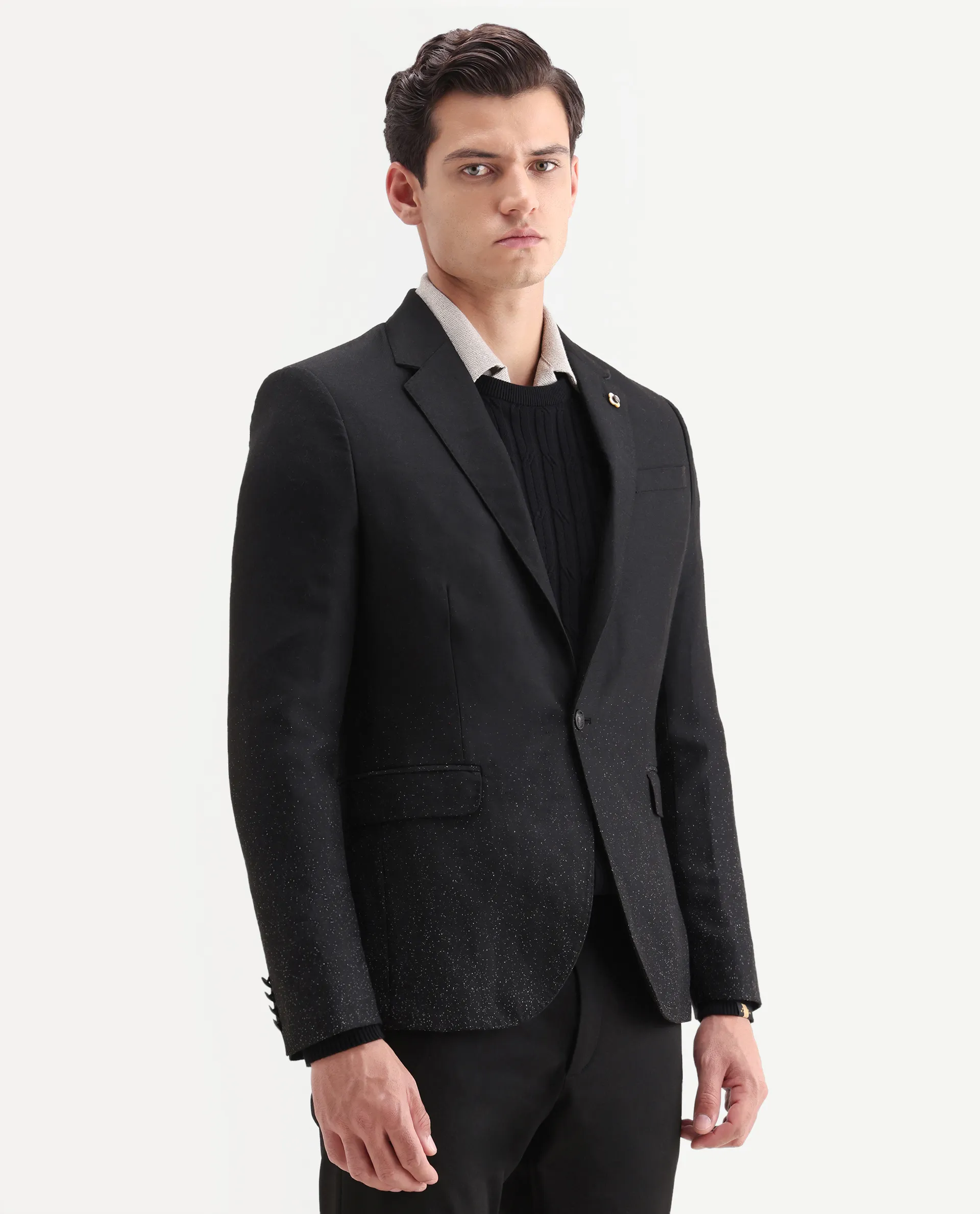 Rare Rabbit Men's Debra Black Polyester Plain Tailored Fit Full Sleeve Lapel Neck Blazer - Image 6