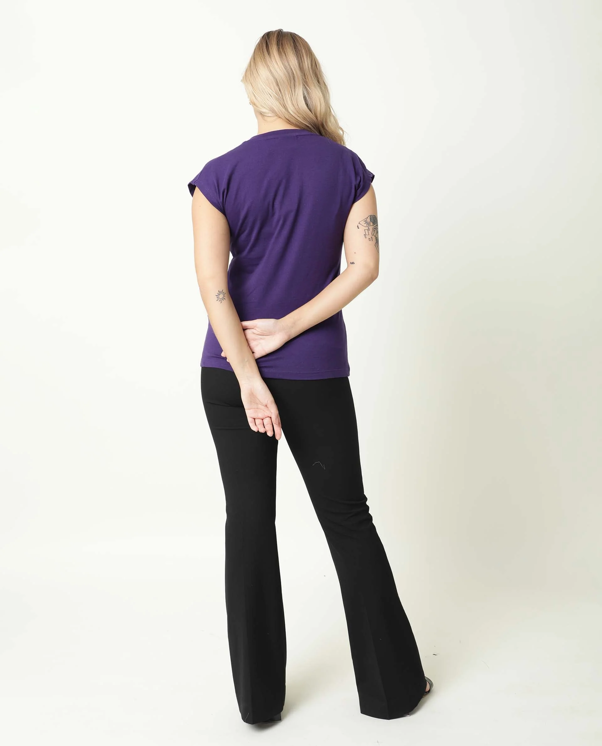 Rareism Women's Debra Purple Cotton Crew Neck Plain Regular Fit T-Shirt - Image 10