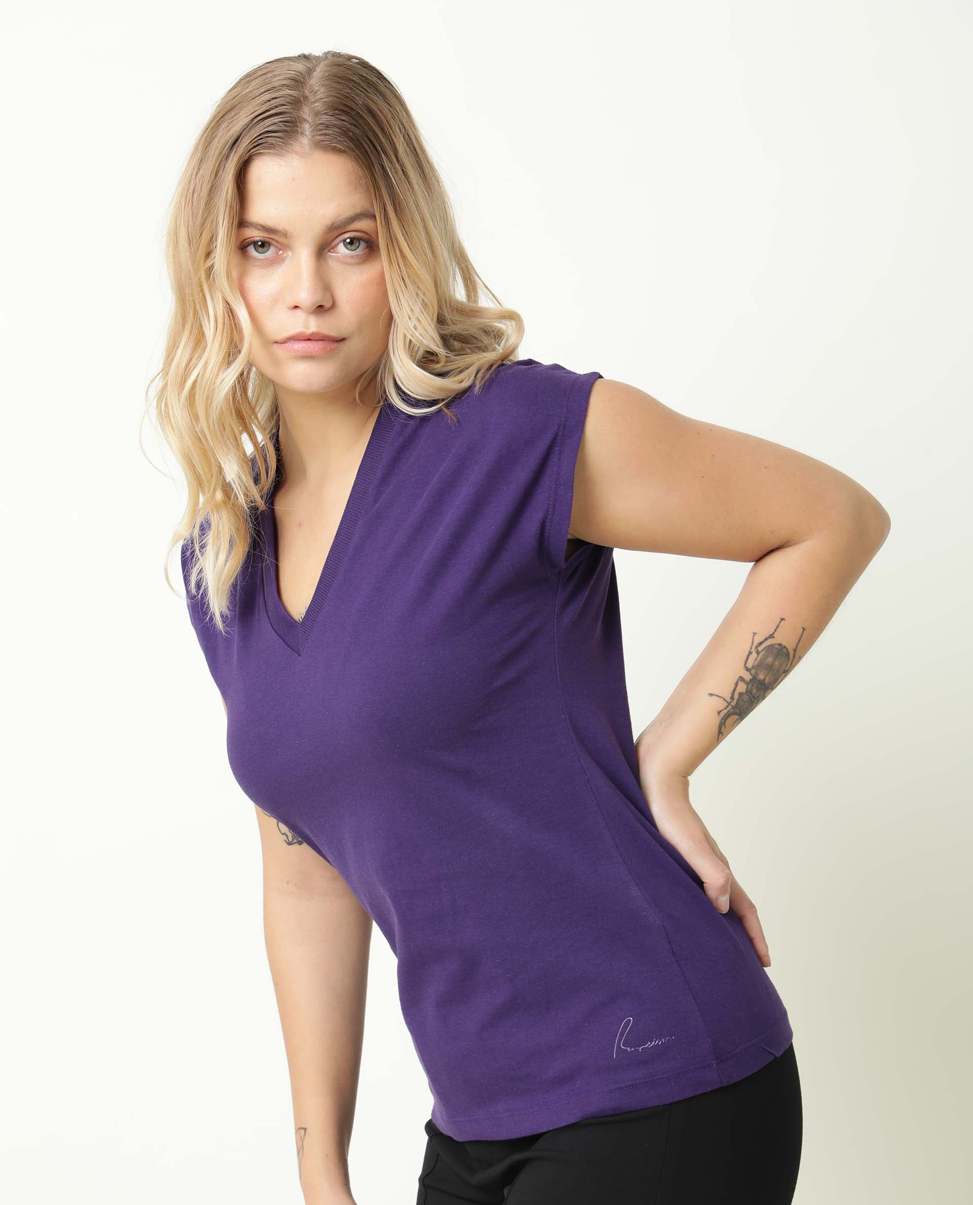Rareism Women's Debra Purple Cotton Crew Neck Plain Regular Fit T-Shirt - Image 7